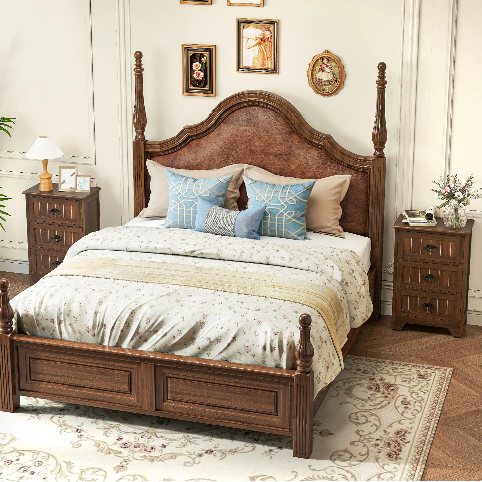 Farmhouse Nightstand, 3 Storage Drawers, Walnut - Image 8