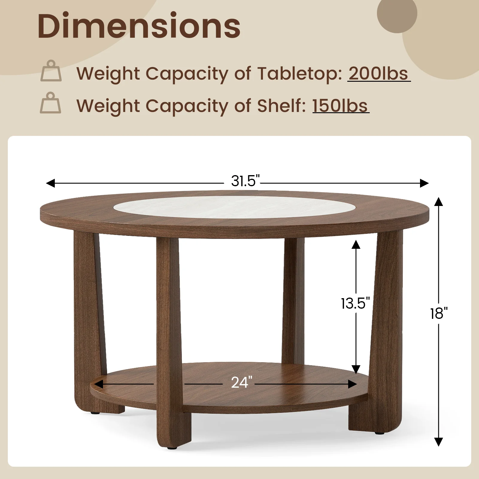 Farmhouse Round Coffee Table, With 2-Tone Tabletop And Open Storage Shelf, Brown - Image 6