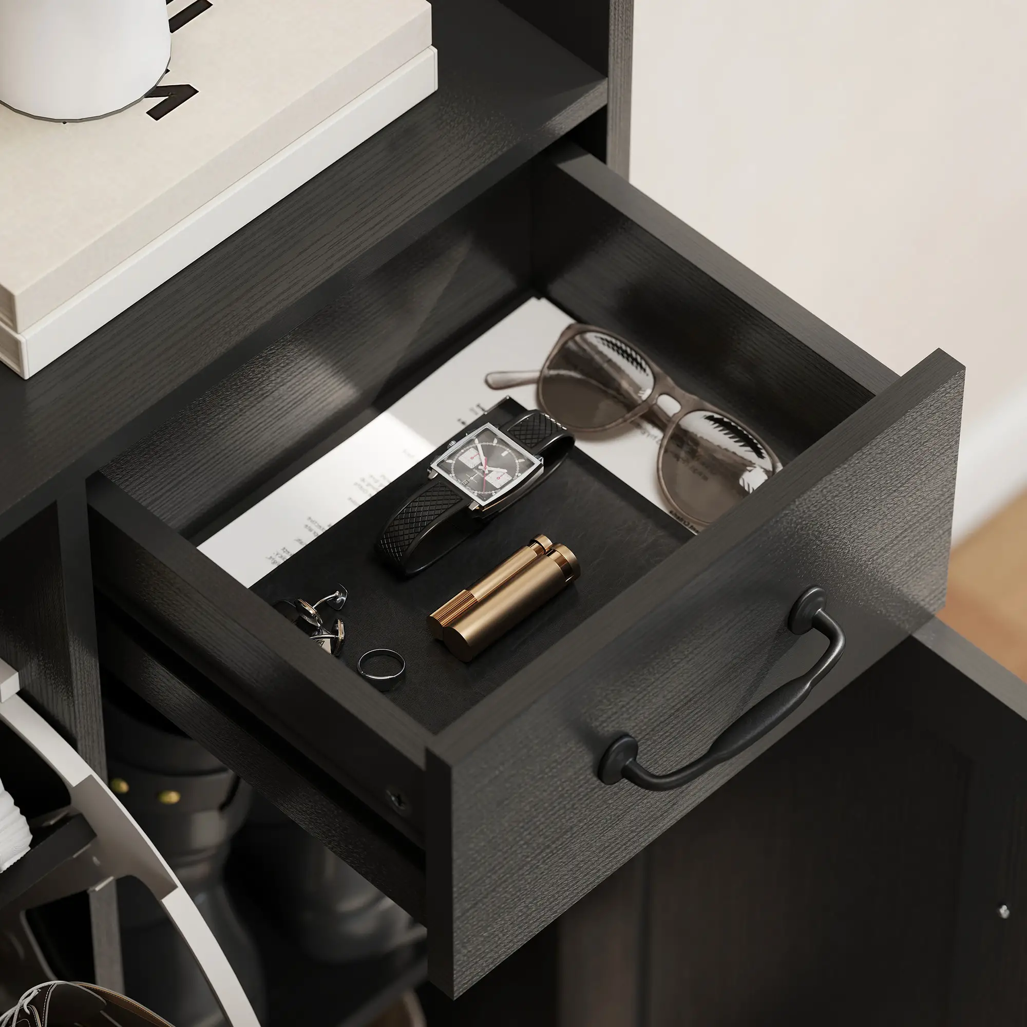 Farmhouse Shoe Storage Cabinet, Side Cabinet, Adjustable Shelves, Black - Image 10