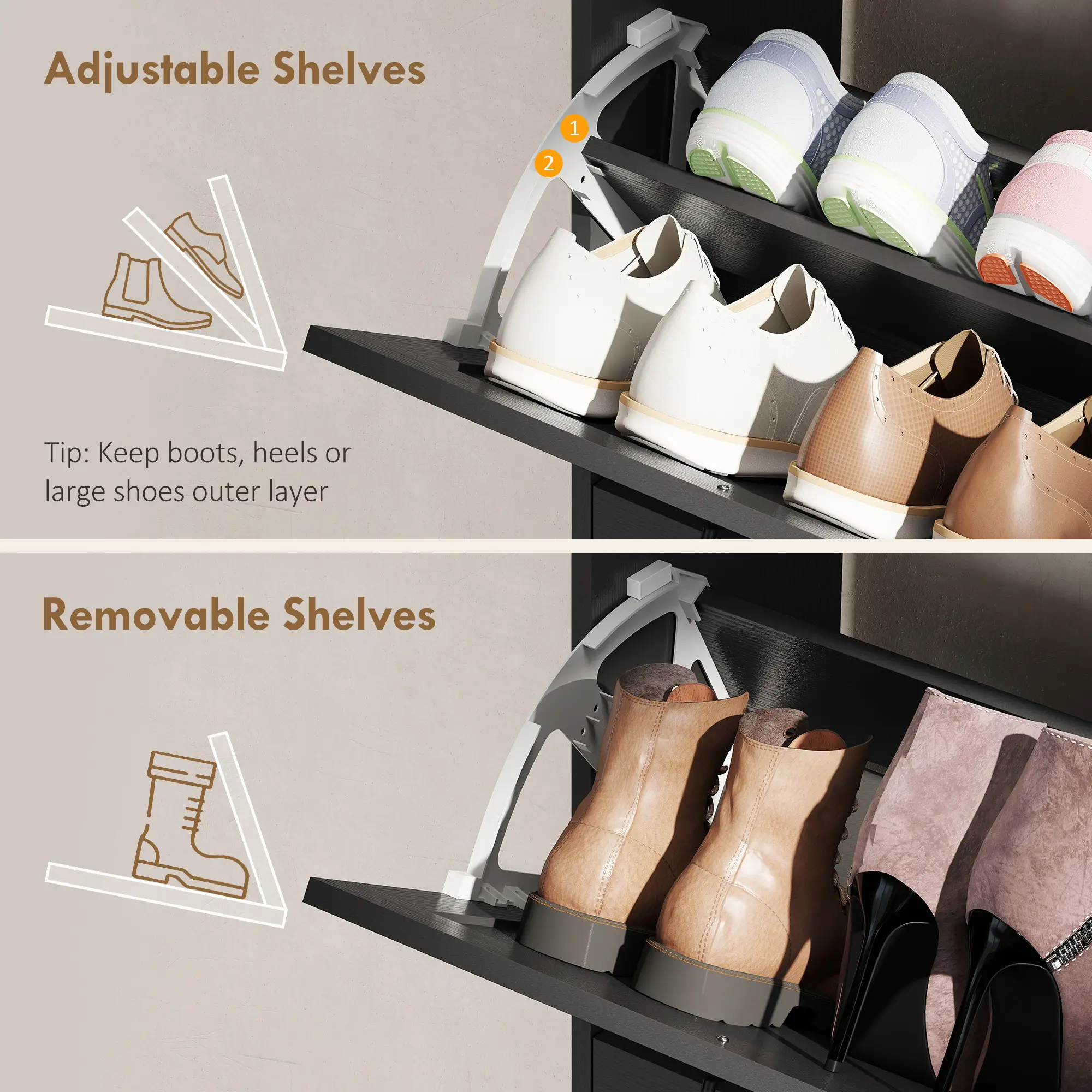 Farmhouse Shoe Storage Cabinet, Side Cabinet, Adjustable Shelves, Black - Image 5
