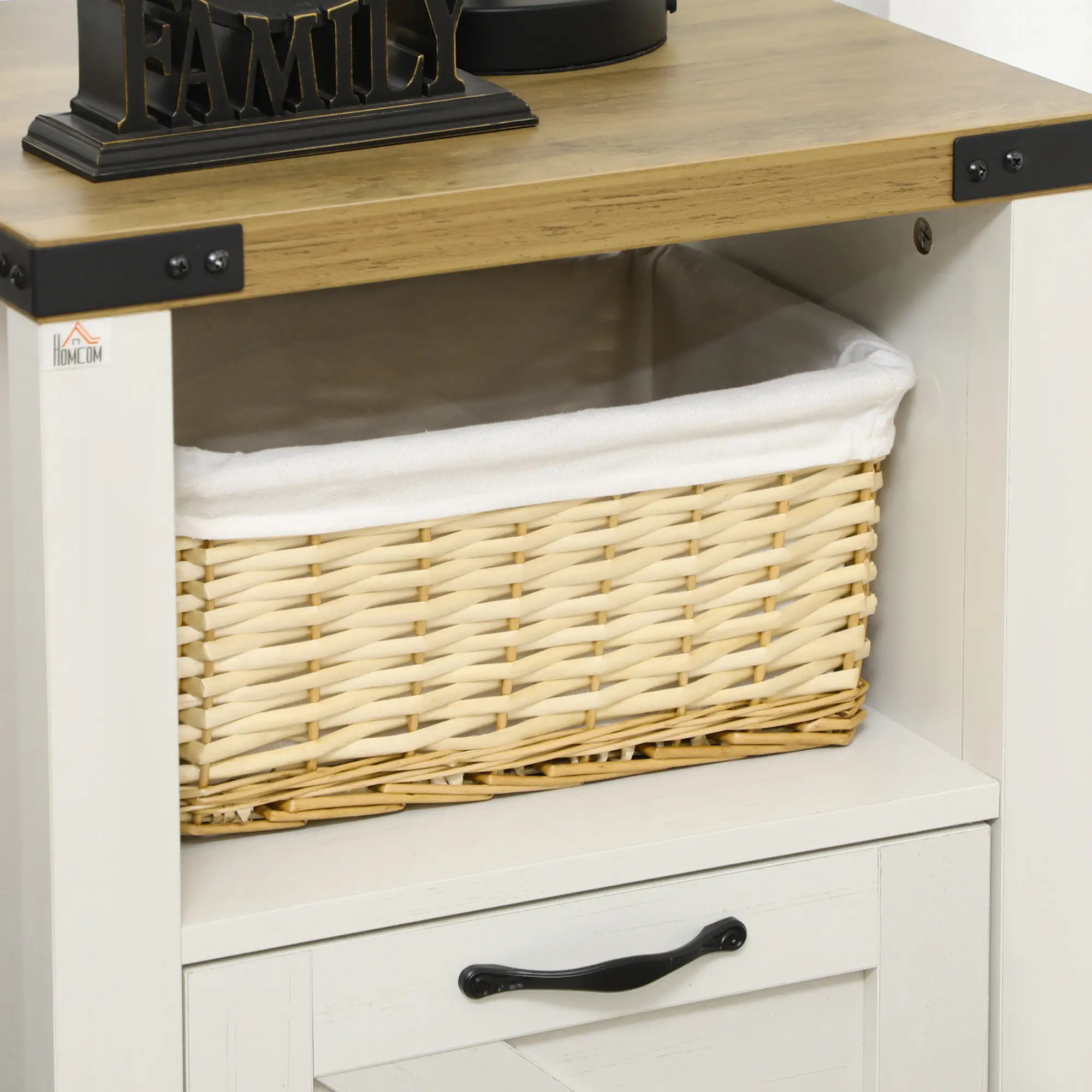 Farmhouse Side Table with Drawer, Open Shelf, White - Image 10