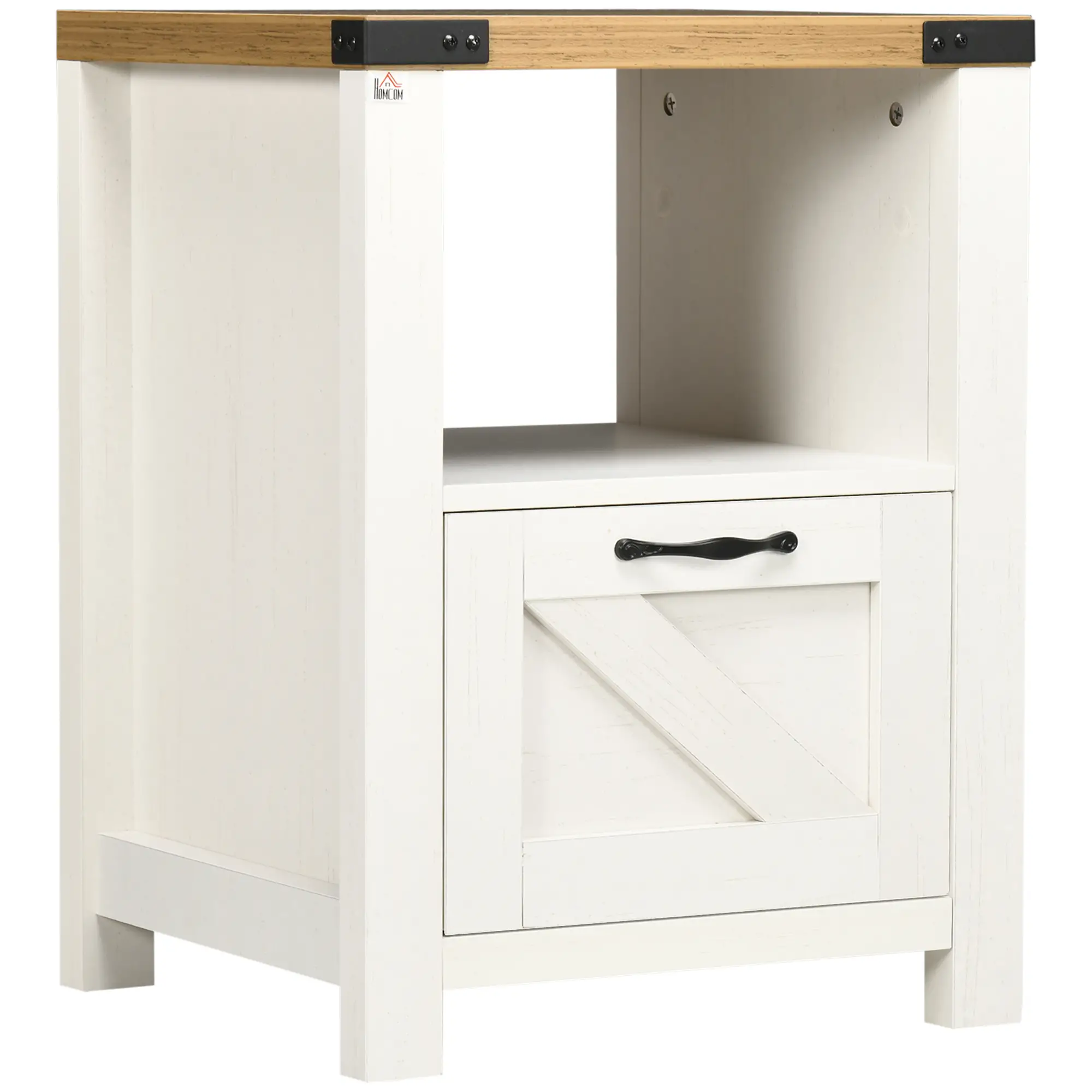 Farmhouse Side Table with Drawer, Open Shelf, White - Image 11