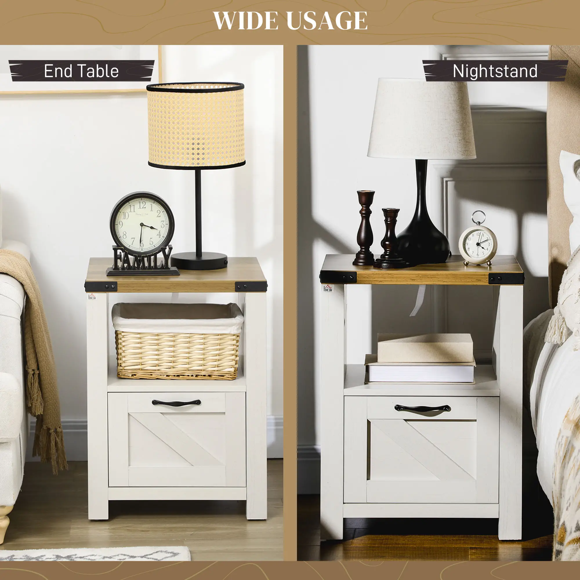 Farmhouse Side Table with Drawer, Open Shelf, White - Image 6