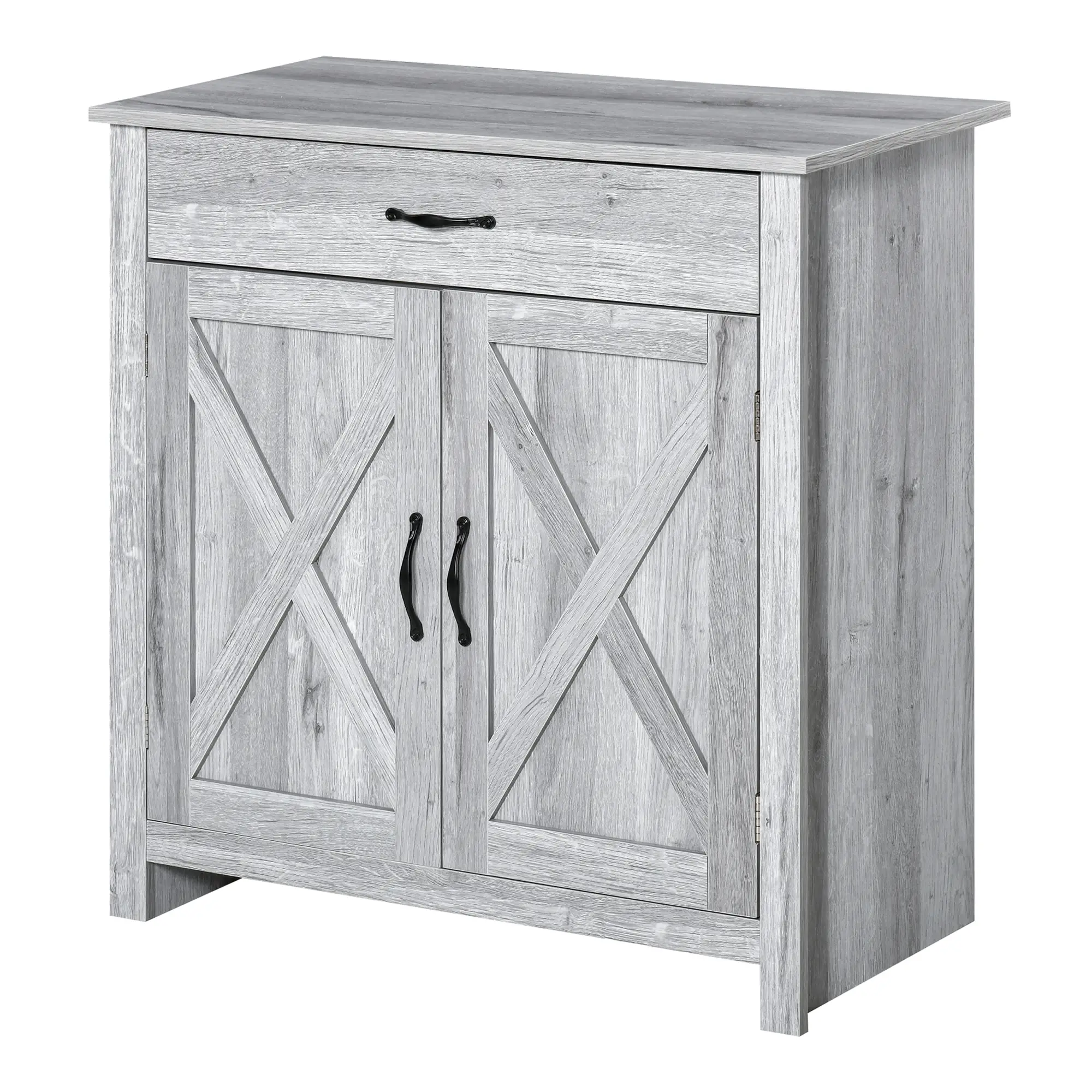 Farmhouse Sideboard Buffet Cabinet, Grey Grain, Barn Door Storage, Grey - Image 13