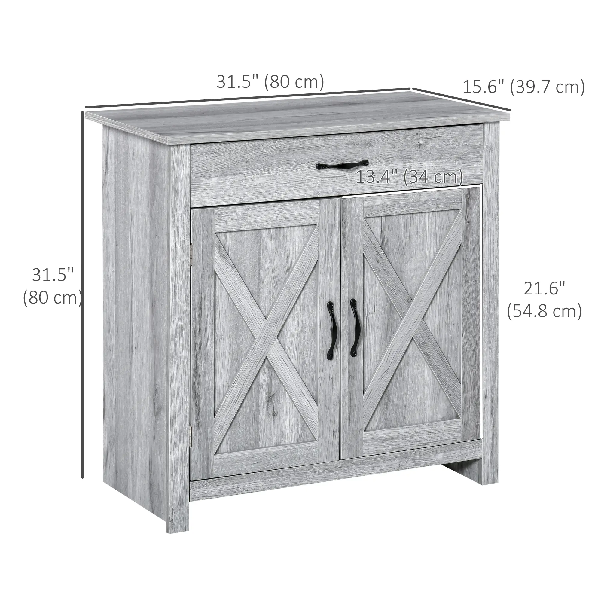 Farmhouse Sideboard Buffet Cabinet, Grey Grain, Barn Door Storage, Grey - Image 3