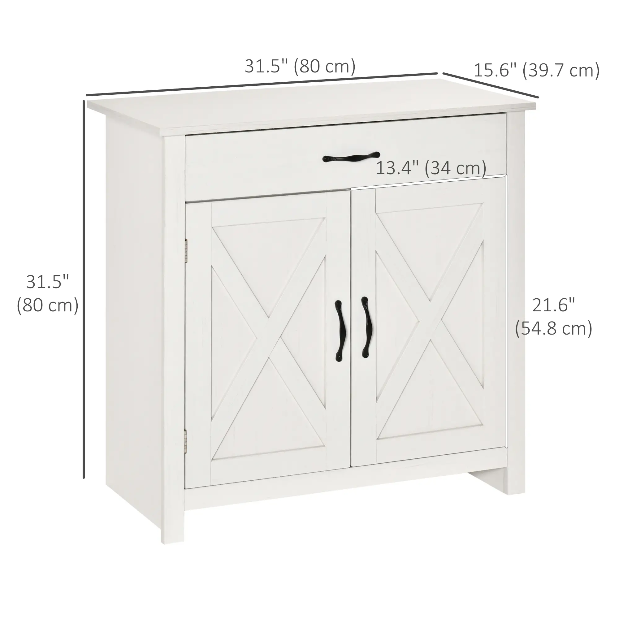 Farmhouse Sideboard Buffet, Storage Cabinet with Barn Doors, Distressed White, White - Image 3