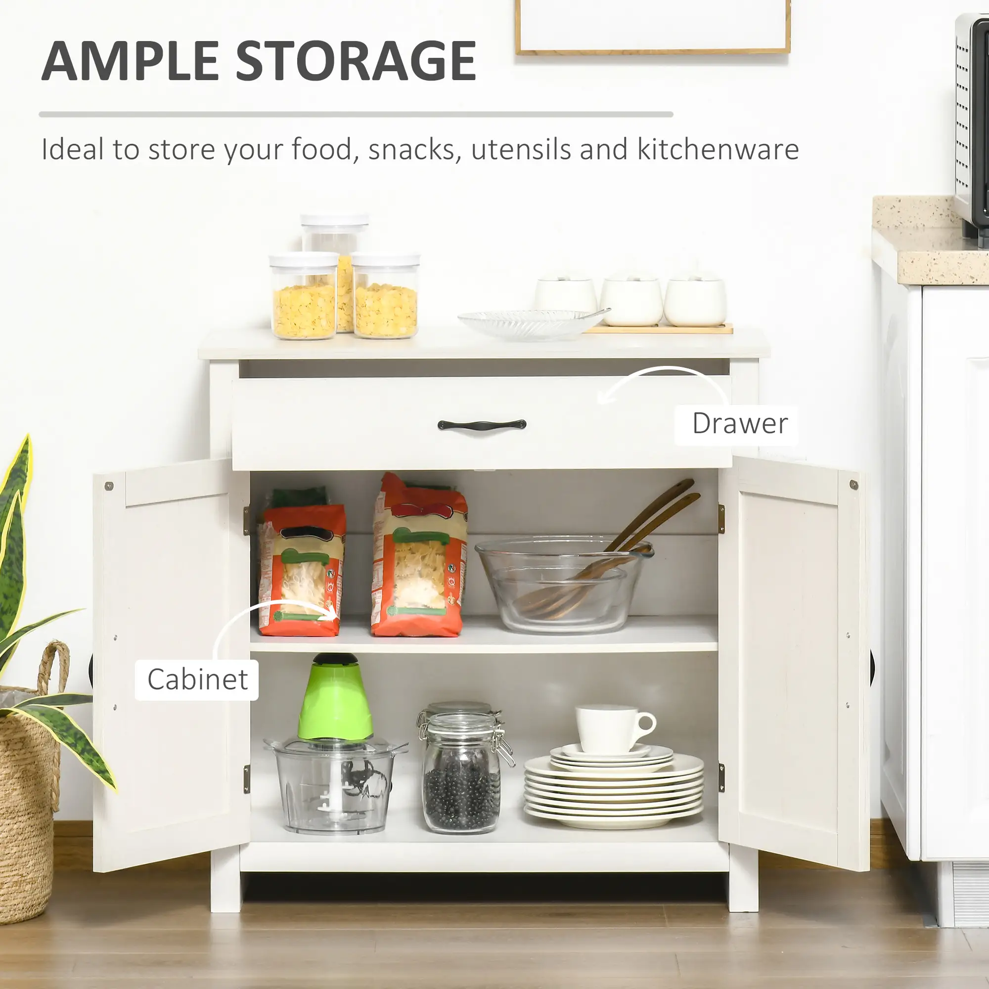 Farmhouse Sideboard Buffet, Storage Cabinet with Barn Doors, Distressed White, White - Image 4