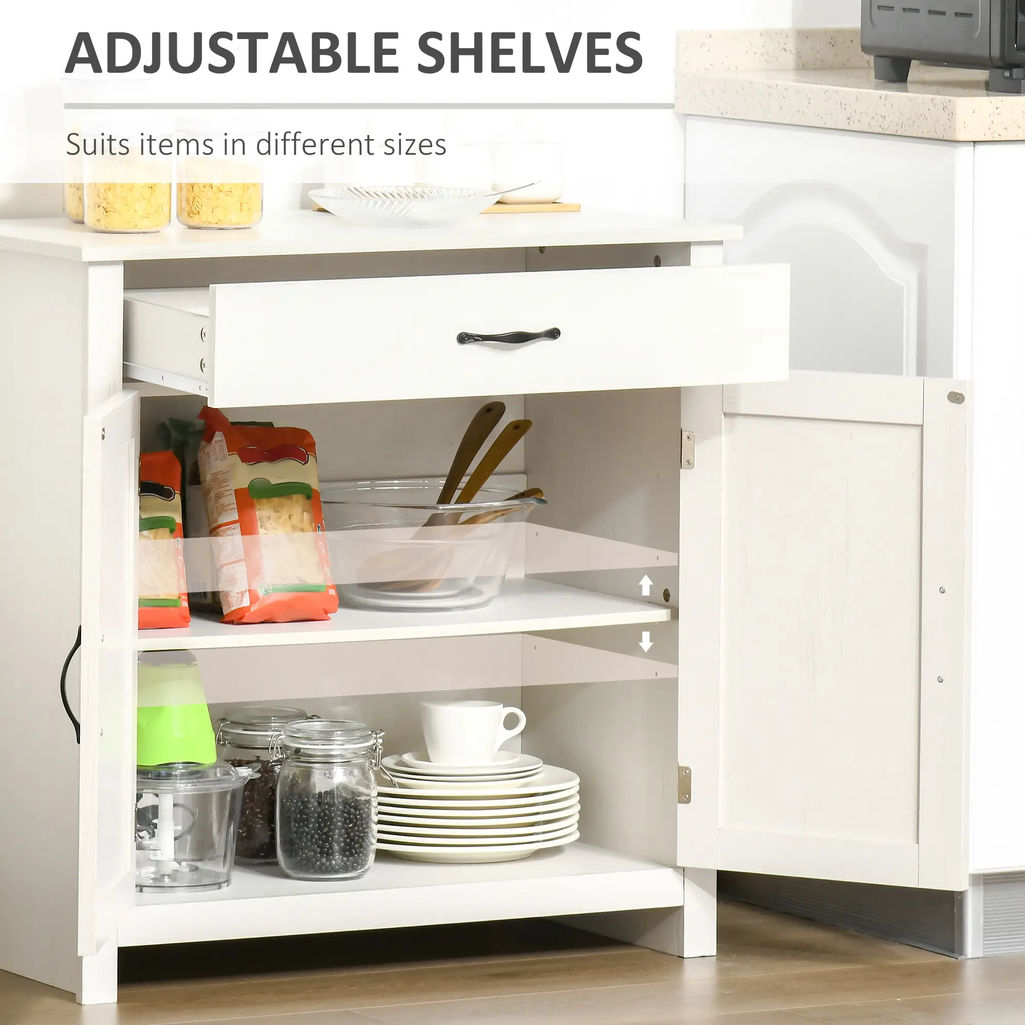 Farmhouse Sideboard Buffet, Storage Cabinet with Barn Doors, Distressed White, White - Image 5