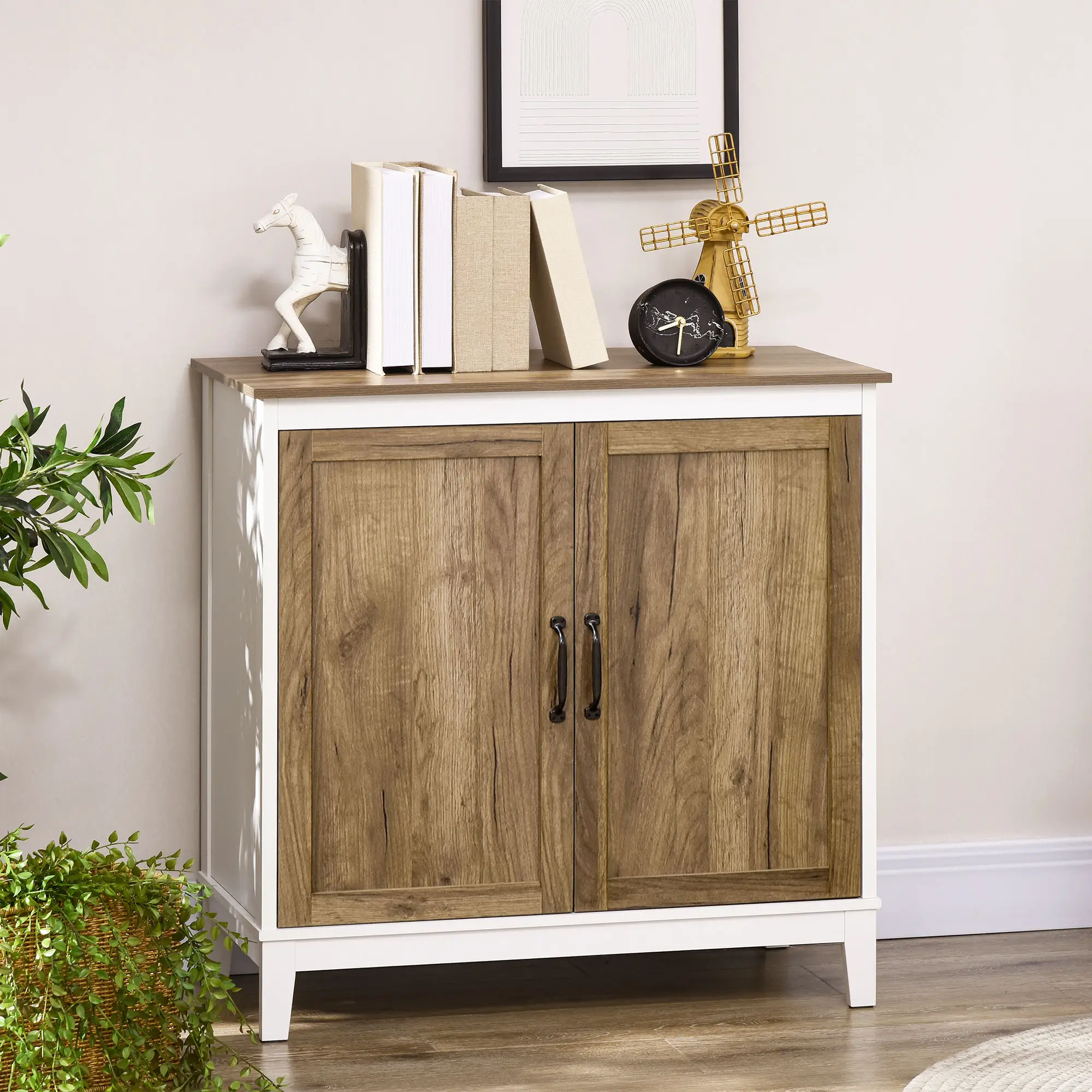 Farmhouse Sideboard, Storage Cabinet, 2 Doors, Shelves, 30.9" x 15.4" x 30.9", Dark Oak - Image 7
