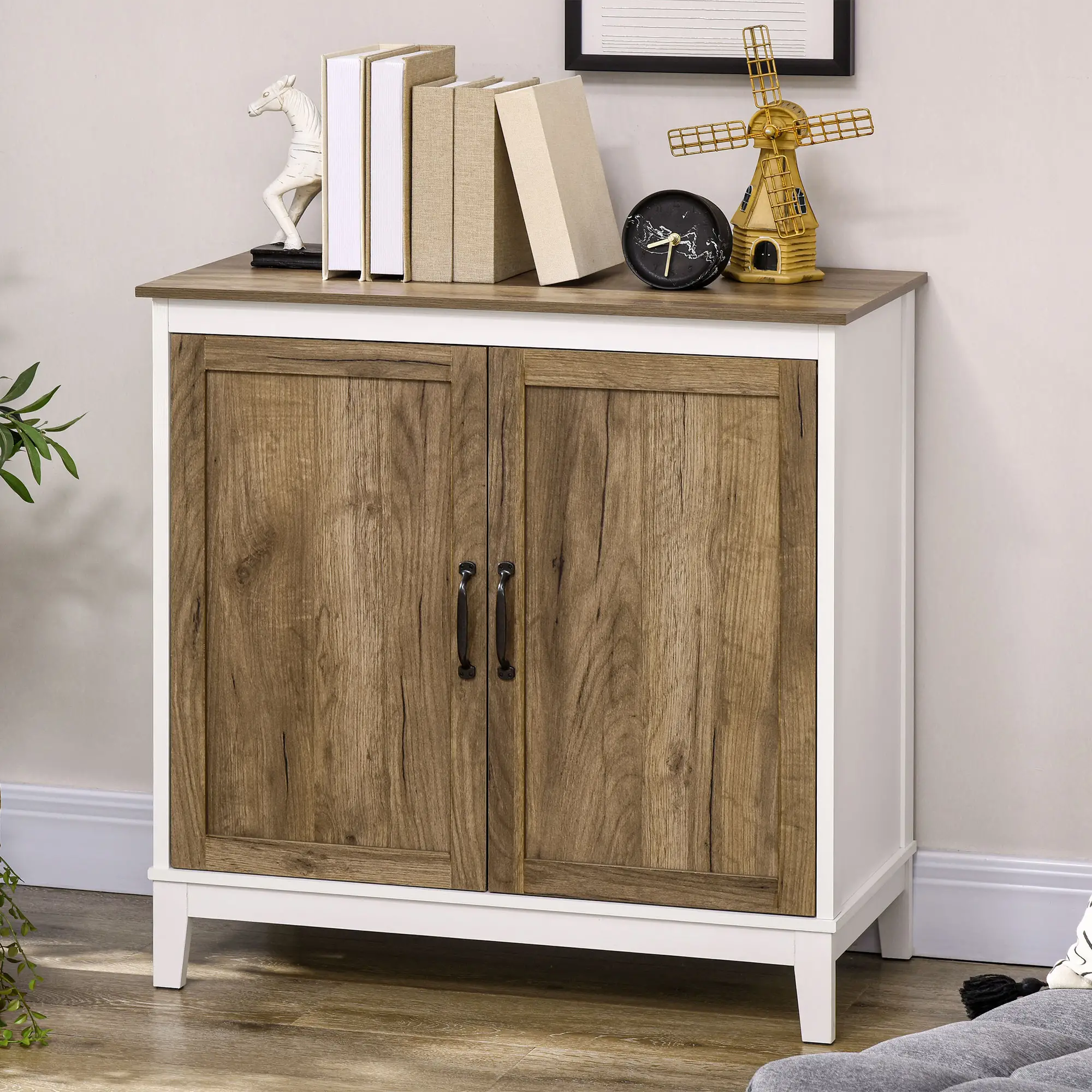 Farmhouse Sideboard, Storage Cabinet, 2 Doors, Shelves, 30.9" x 15.4" x 30.9", Dark Oak - Image 8