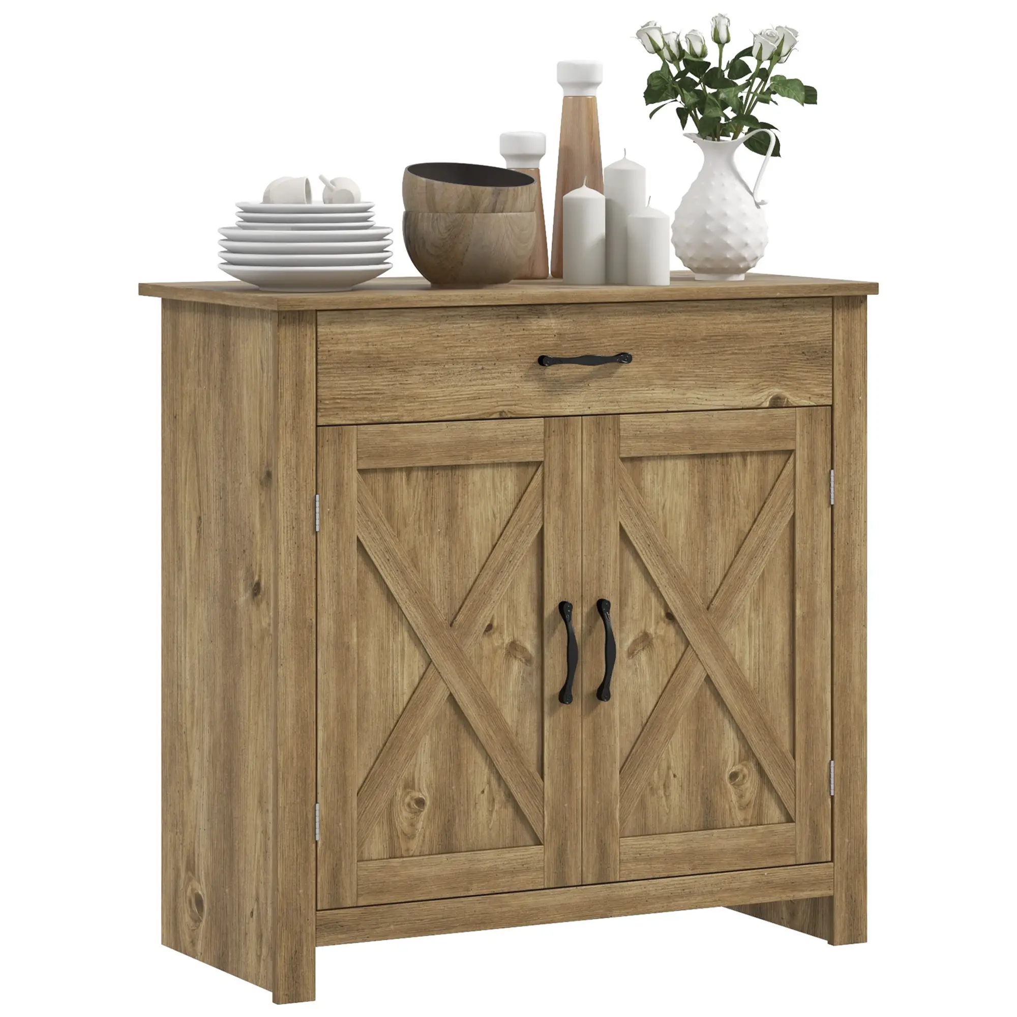 Farmhouse Sideboard, Storage Cabinet with Barn Doors, Nature Wood - Image 11