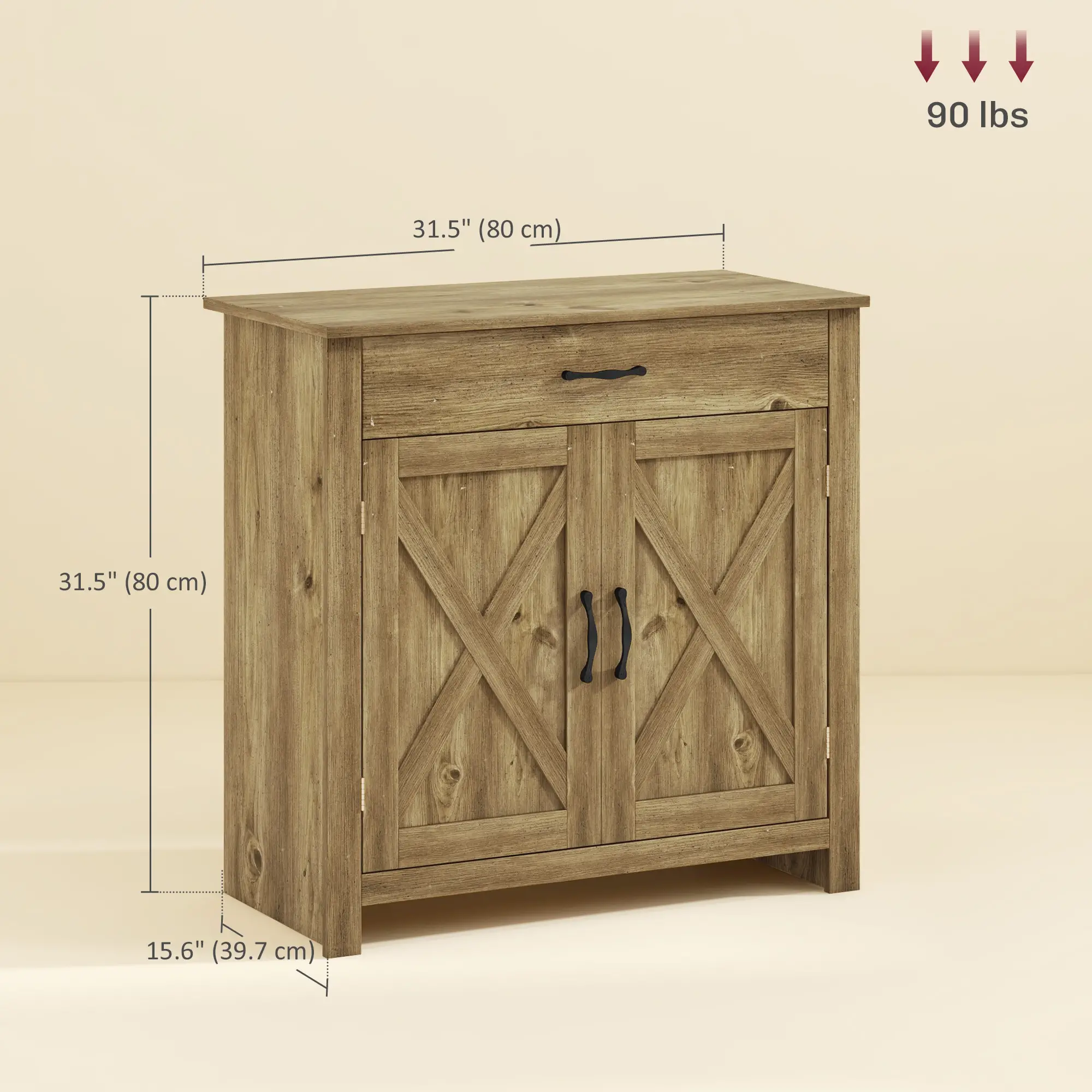 Farmhouse Sideboard, Storage Cabinet with Barn Doors, Nature Wood - Image 3