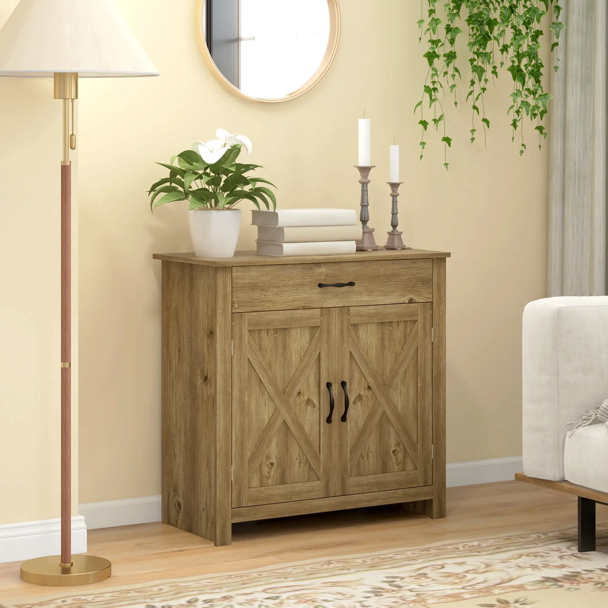 Farmhouse Sideboard, Storage Cabinet with Barn Doors, Nature Wood - Image 9