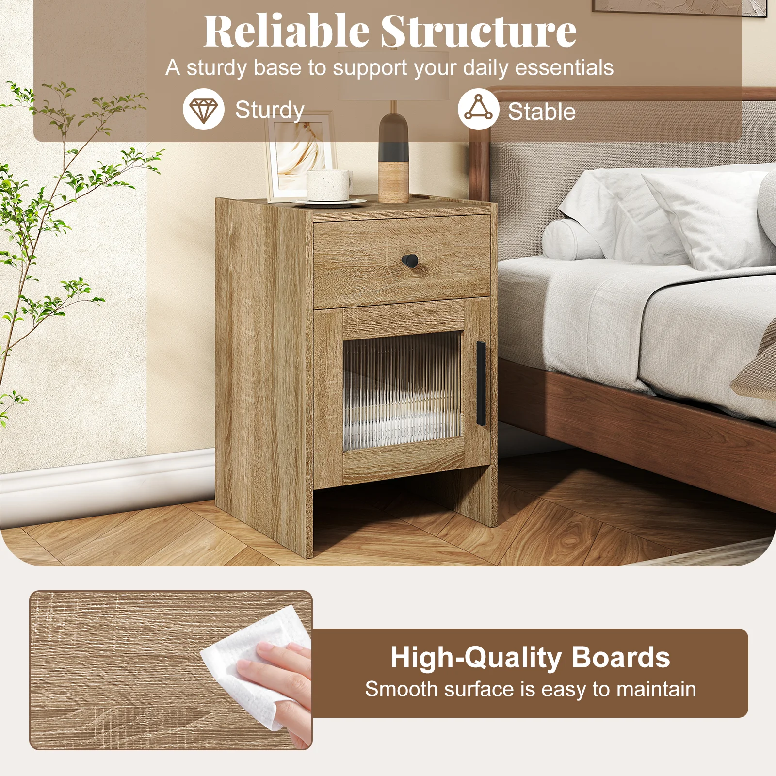 Farmhouse Sofa Side Table, Drawer And Cabinet, Antique Brush, Natural, White - Image 9
