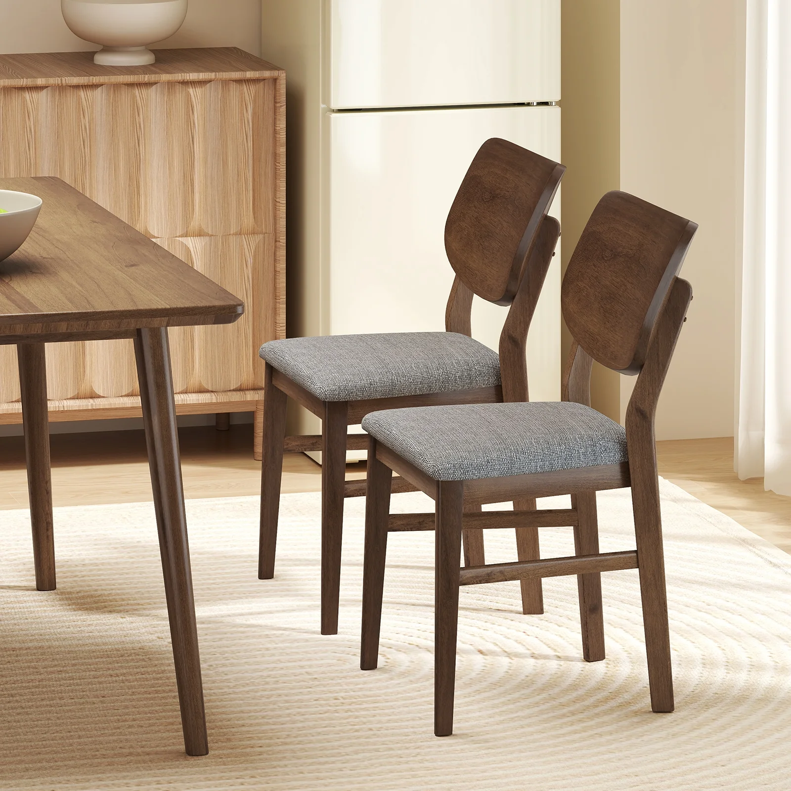 Farmhouse Upholstered Kitchen Chairs Set of 2, Rubber Wood Frame, Gray - Image 3