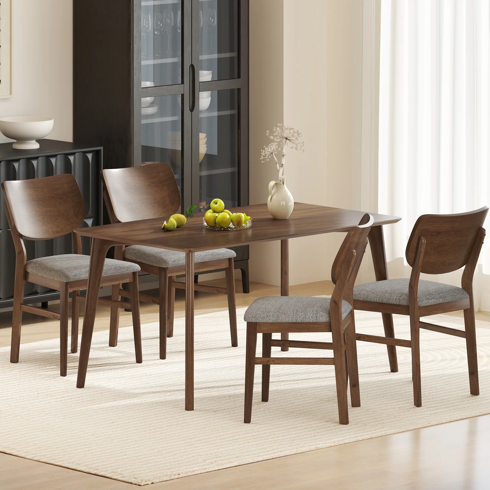 Farmhouse Upholstered Kitchen Chairs Set of 2, Rubber Wood Frame, Gray - Image 6