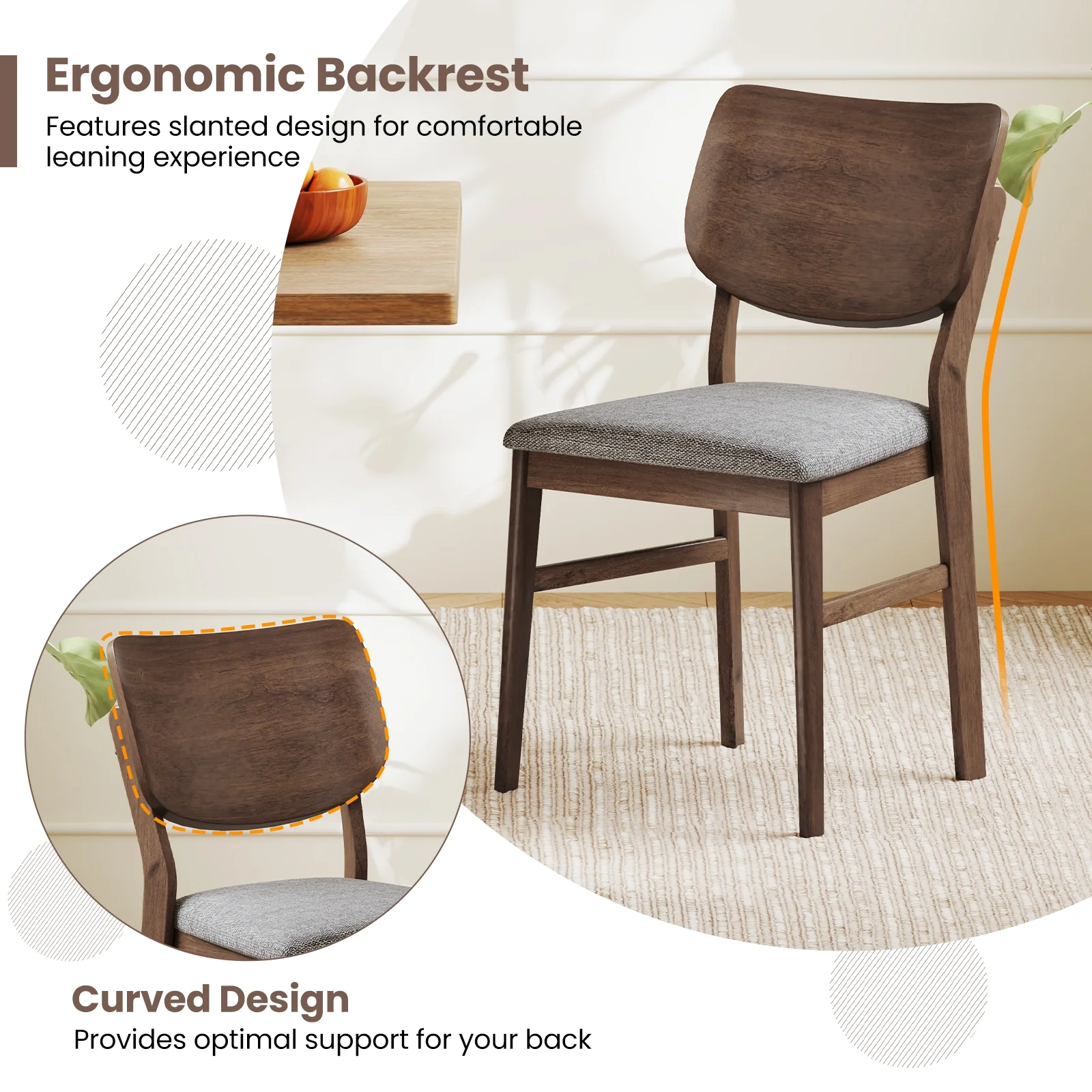 Farmhouse Upholstered Kitchen Chairs Set of 2, Rubber Wood Frame, Gray - Image 7