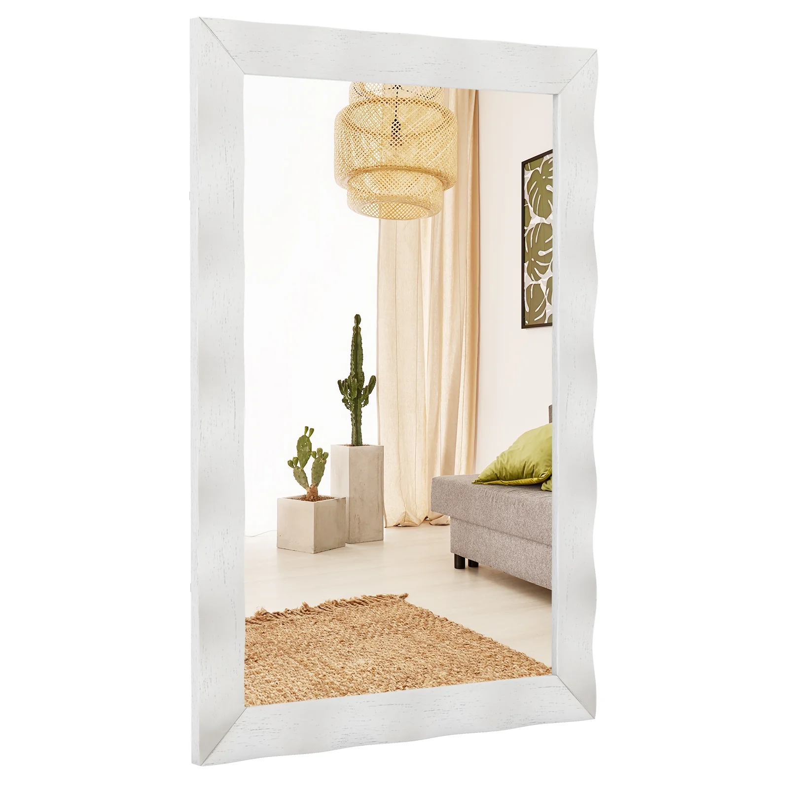 Farmhouse Wall Mirror, 41.5 x 28 Inches, Solid Wood Frame, White - Image 4
