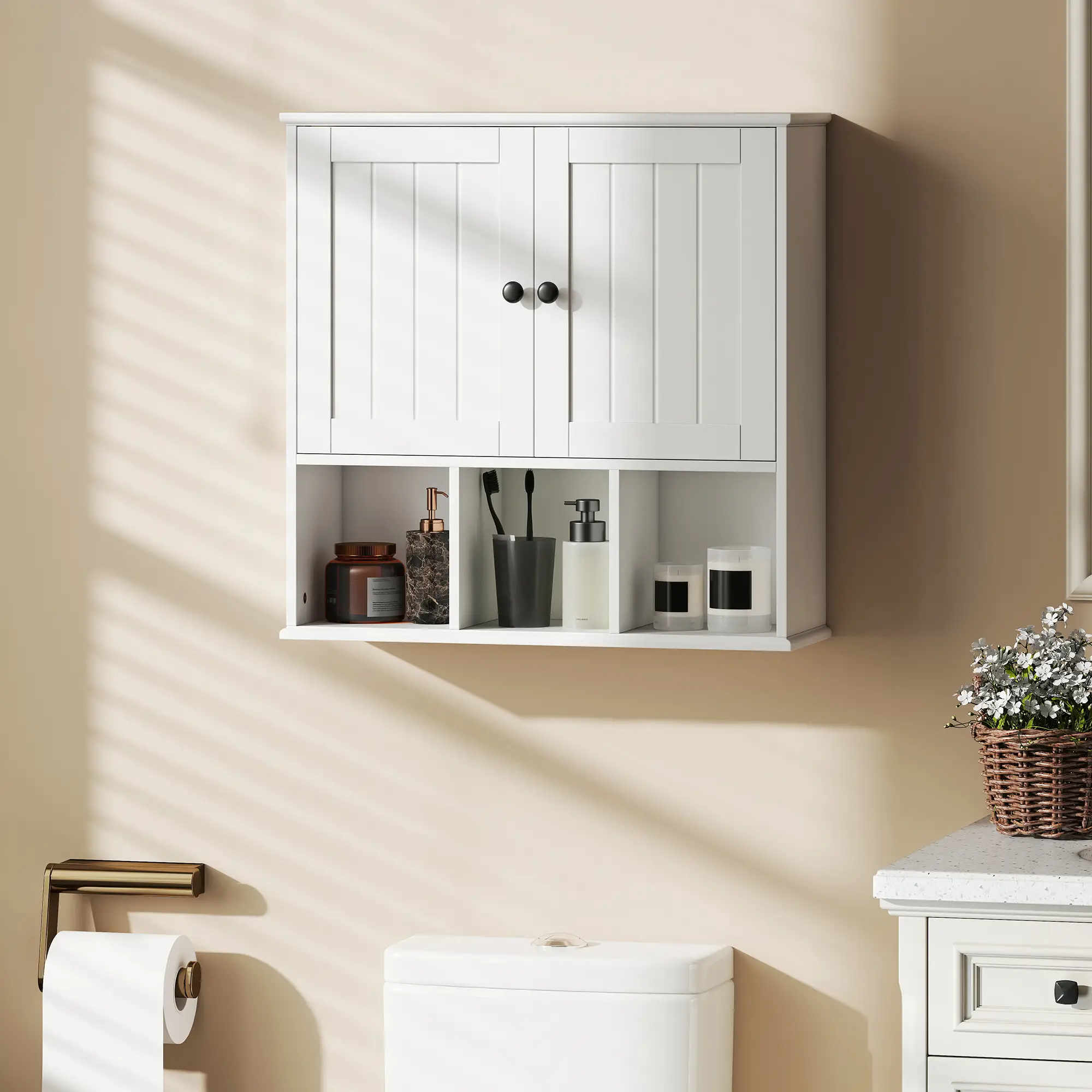Farmhouse Wall Mounted Medicine Cabinet, Adjustable Shelf, White - Image 2