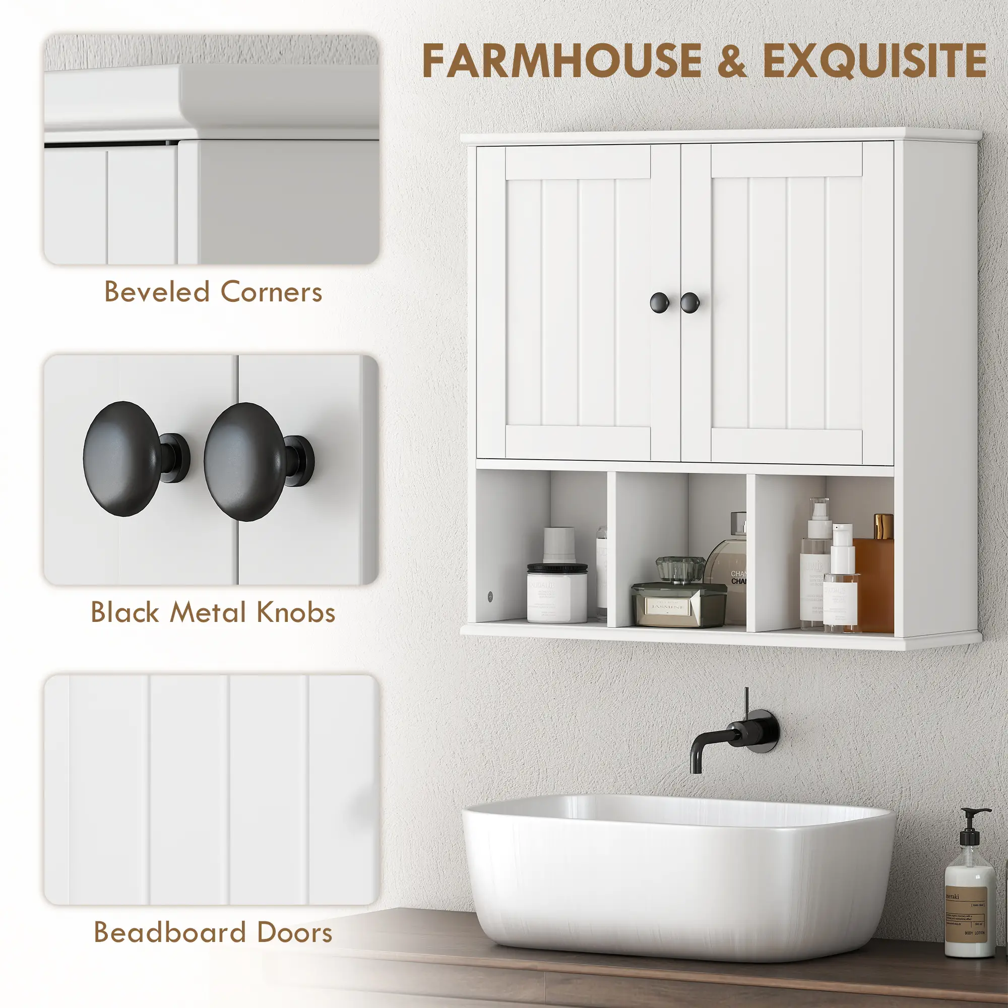 Farmhouse Wall Mounted Medicine Cabinet, Adjustable Shelf, White - Image 7