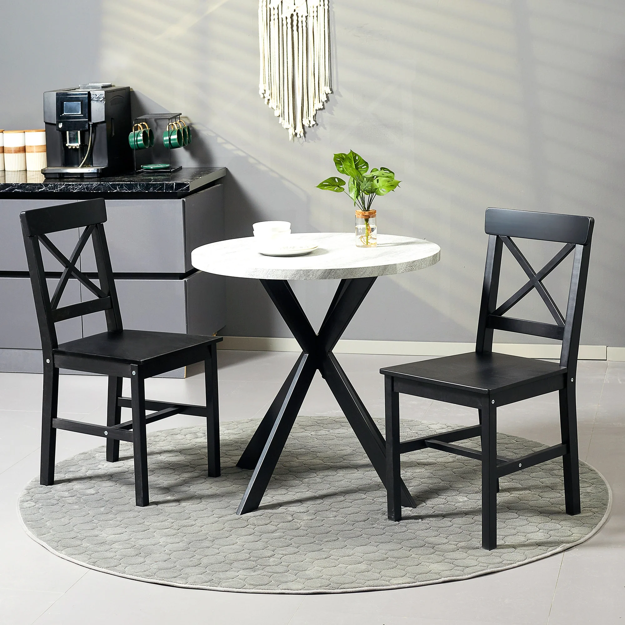 Farmhouse Wooden Dining Chairs, Set of 2, Cross Back, Black - Image 2