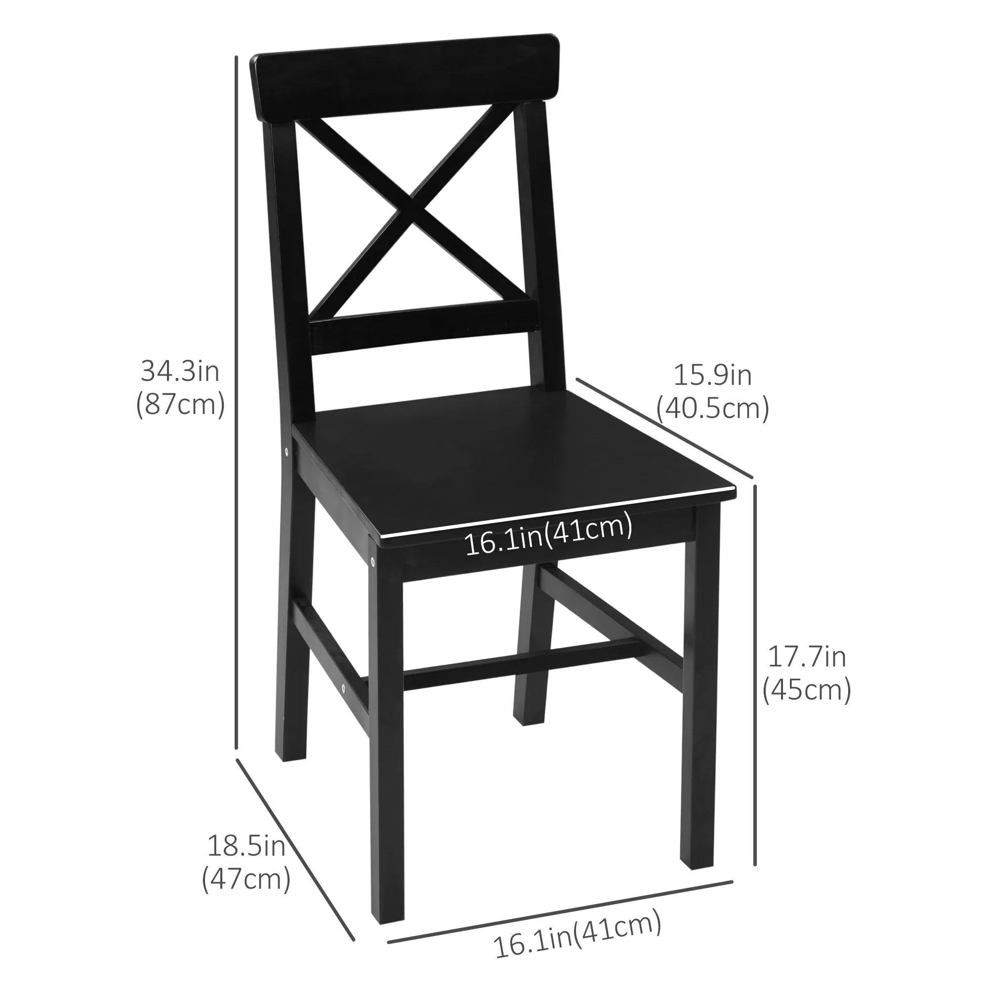 Farmhouse Wooden Dining Chairs, Set of 2, Cross Back, Black - Image 3