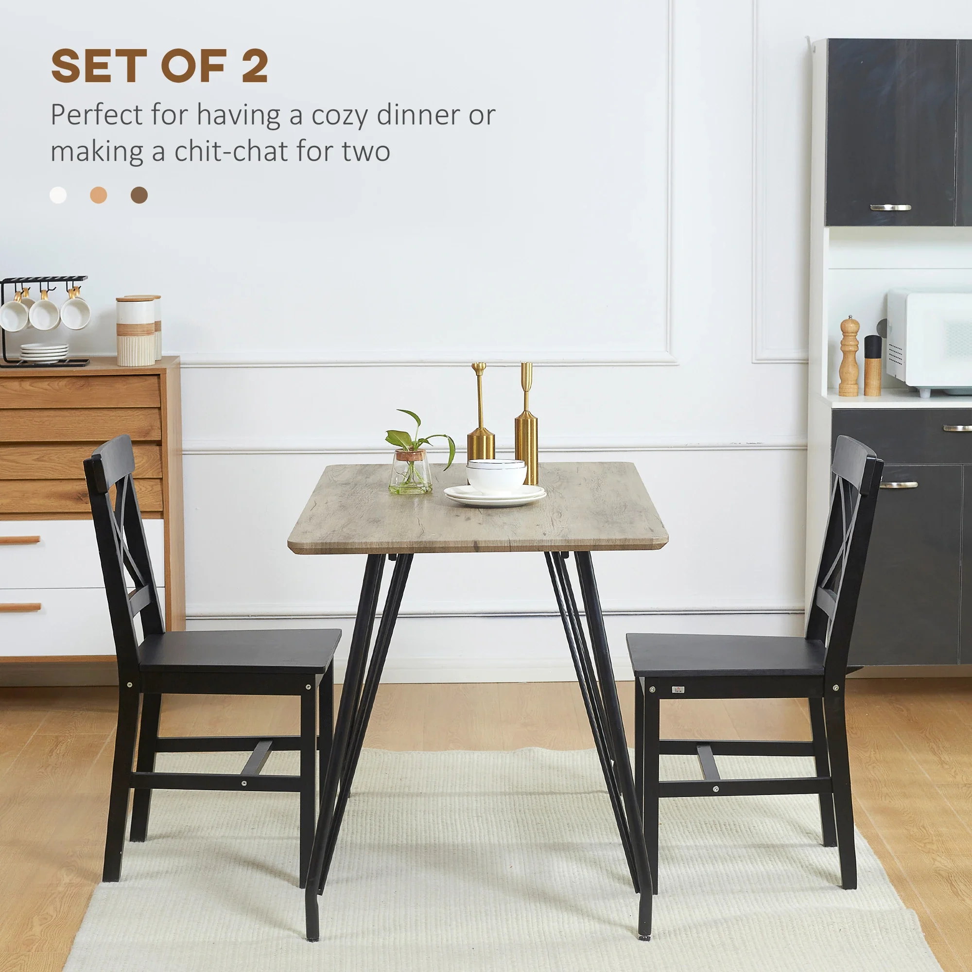 Farmhouse Wooden Dining Chairs, Set of 2, Cross Back, Black - Image 4