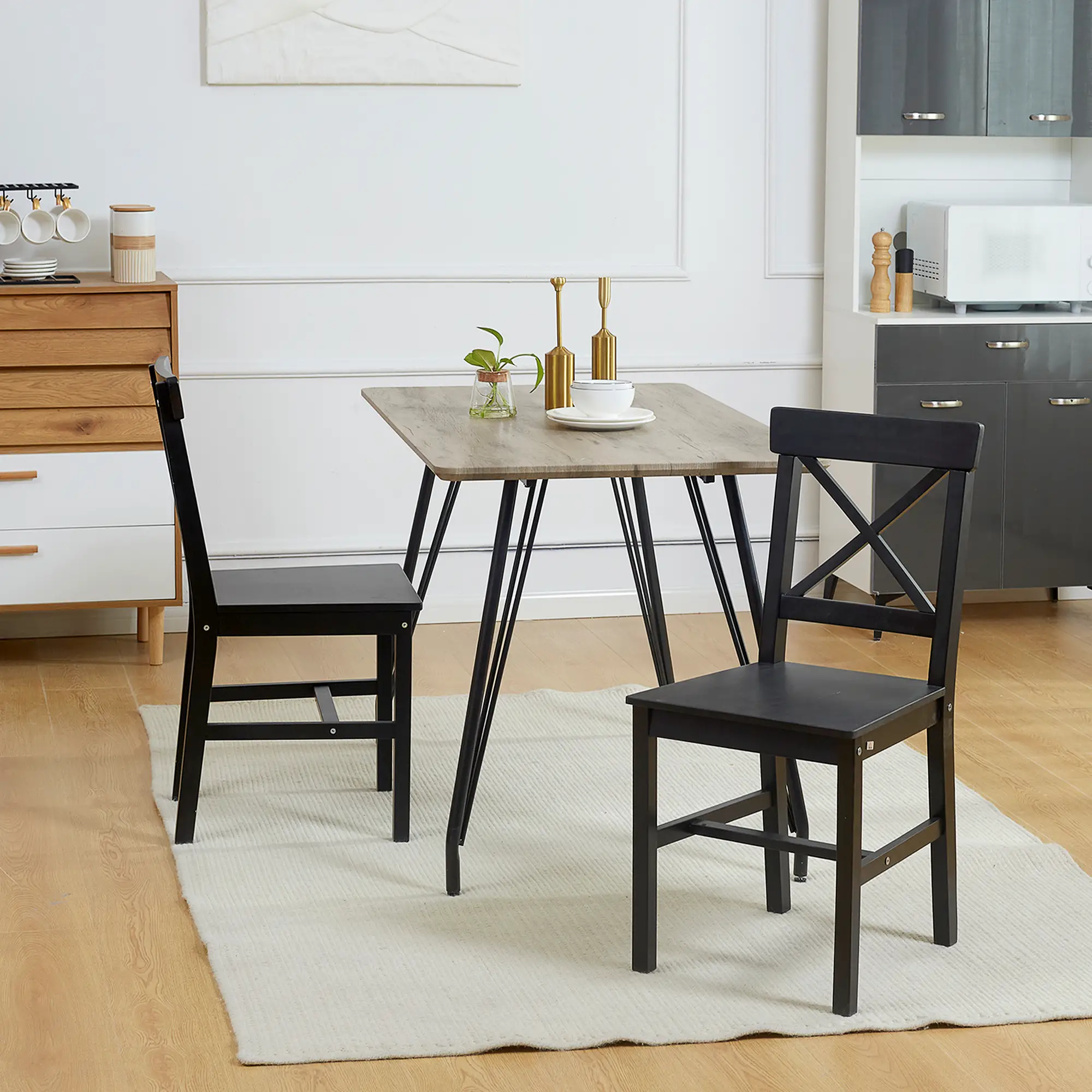 Farmhouse Wooden Dining Chairs, Set of 2, Cross Back, Black - Image 8