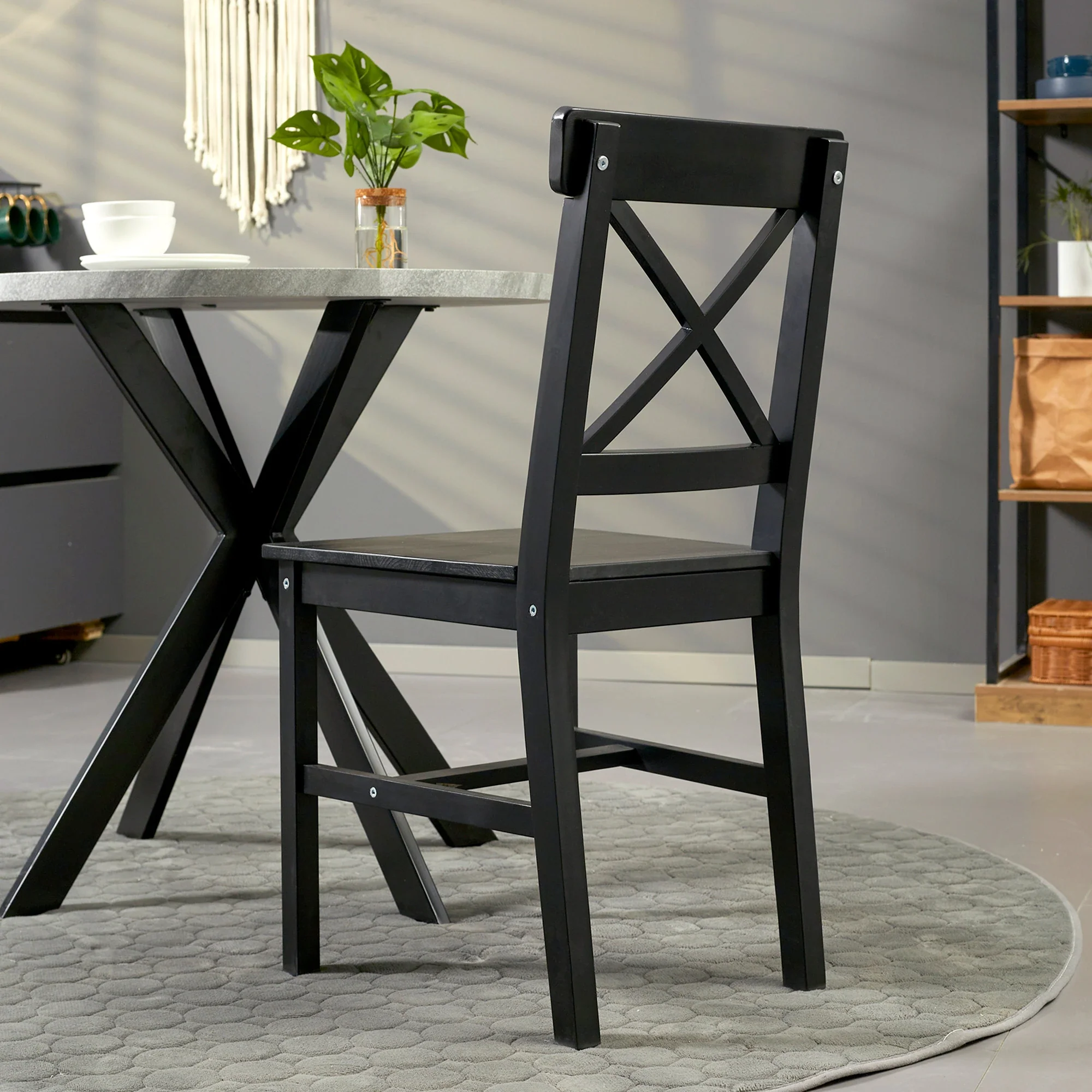Farmhouse Wooden Dining Chairs, Set of 2, Cross Back, Black - Image 9
