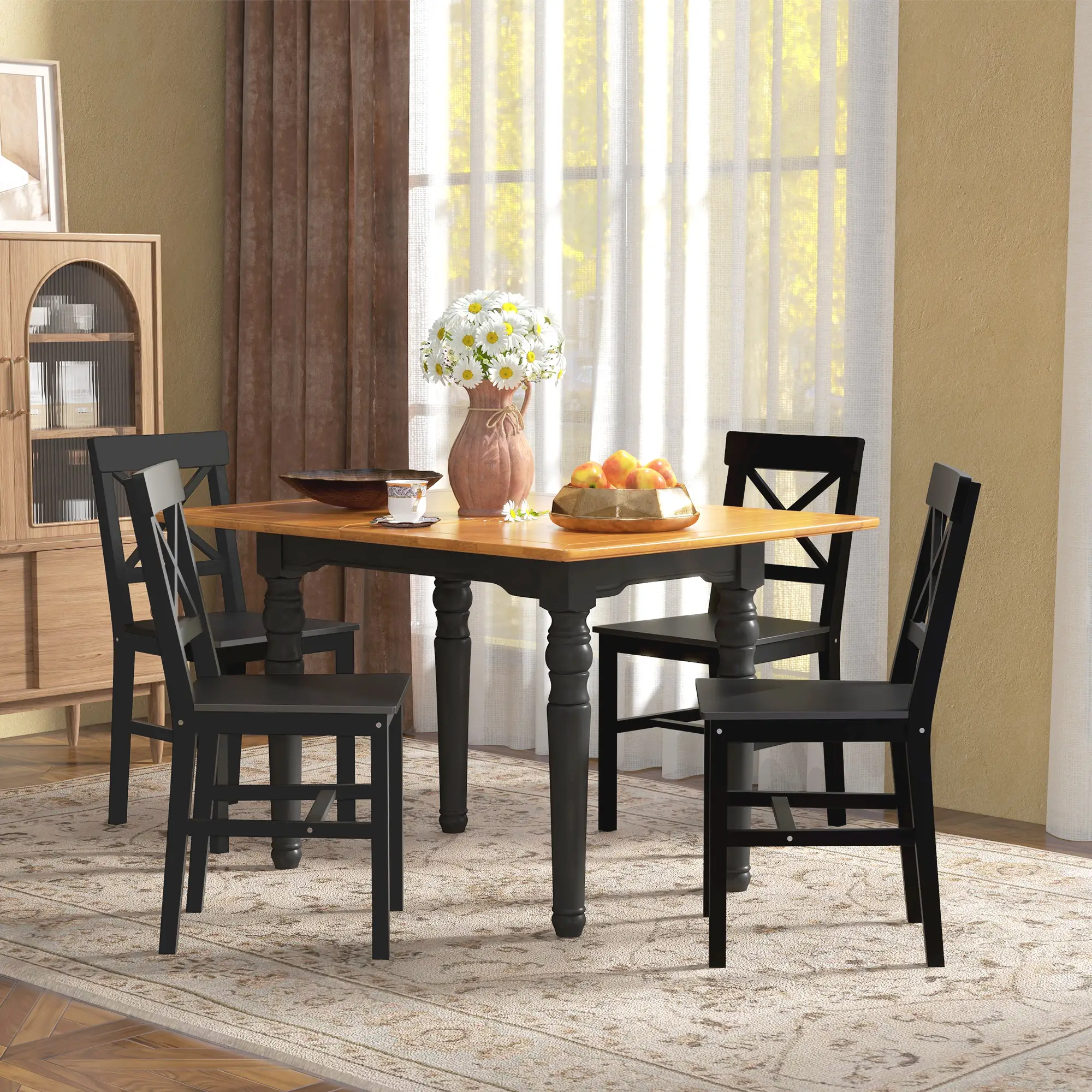 Farmhouse Wooden Dining Chairs, Set of 4, Cross Back, Black - Image 2