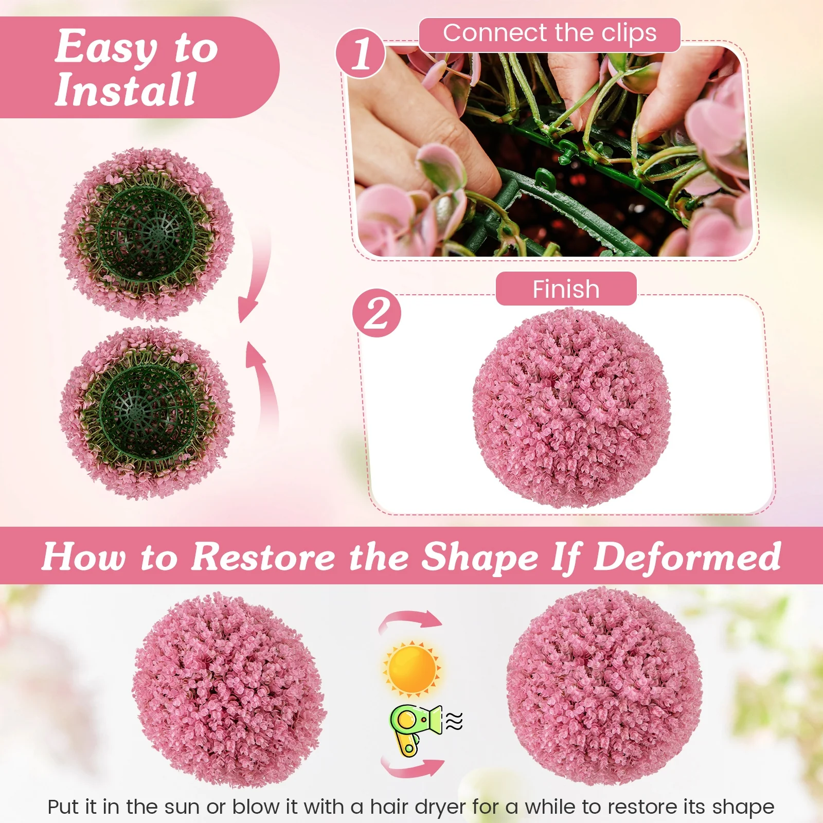 Faux Eucalyptus Decorative Balls, 17.5 Inch, Purple, Pink - Image 10