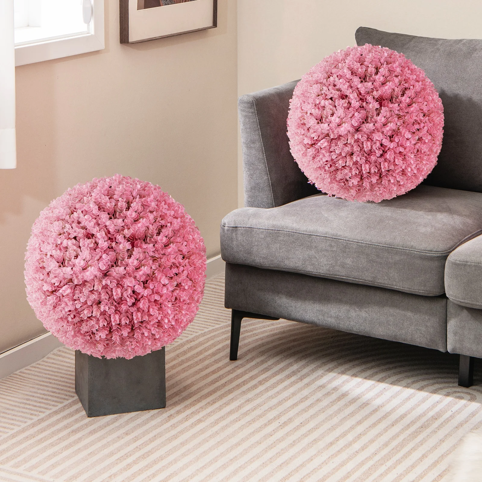 Faux Eucalyptus Decorative Balls, 17.5 Inch, Purple, Pink - Image 3