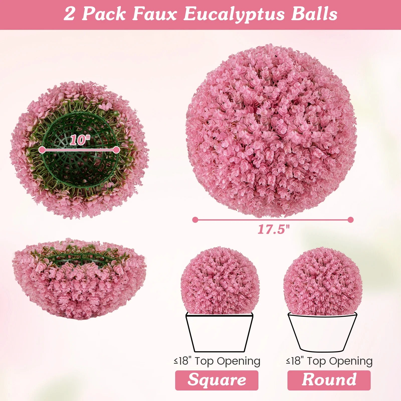 Faux Eucalyptus Decorative Balls, 17.5 Inch, Purple, Pink - Image 6
