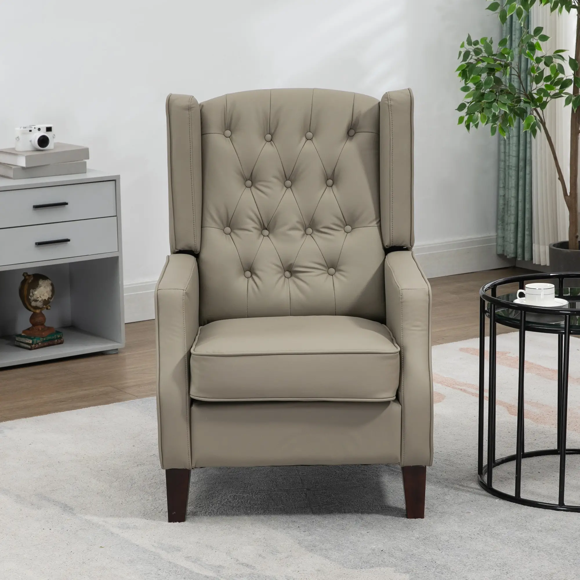 Faux Leather Armchair, Modern Accent Chair, Thick Padding, Khaki - Image 6