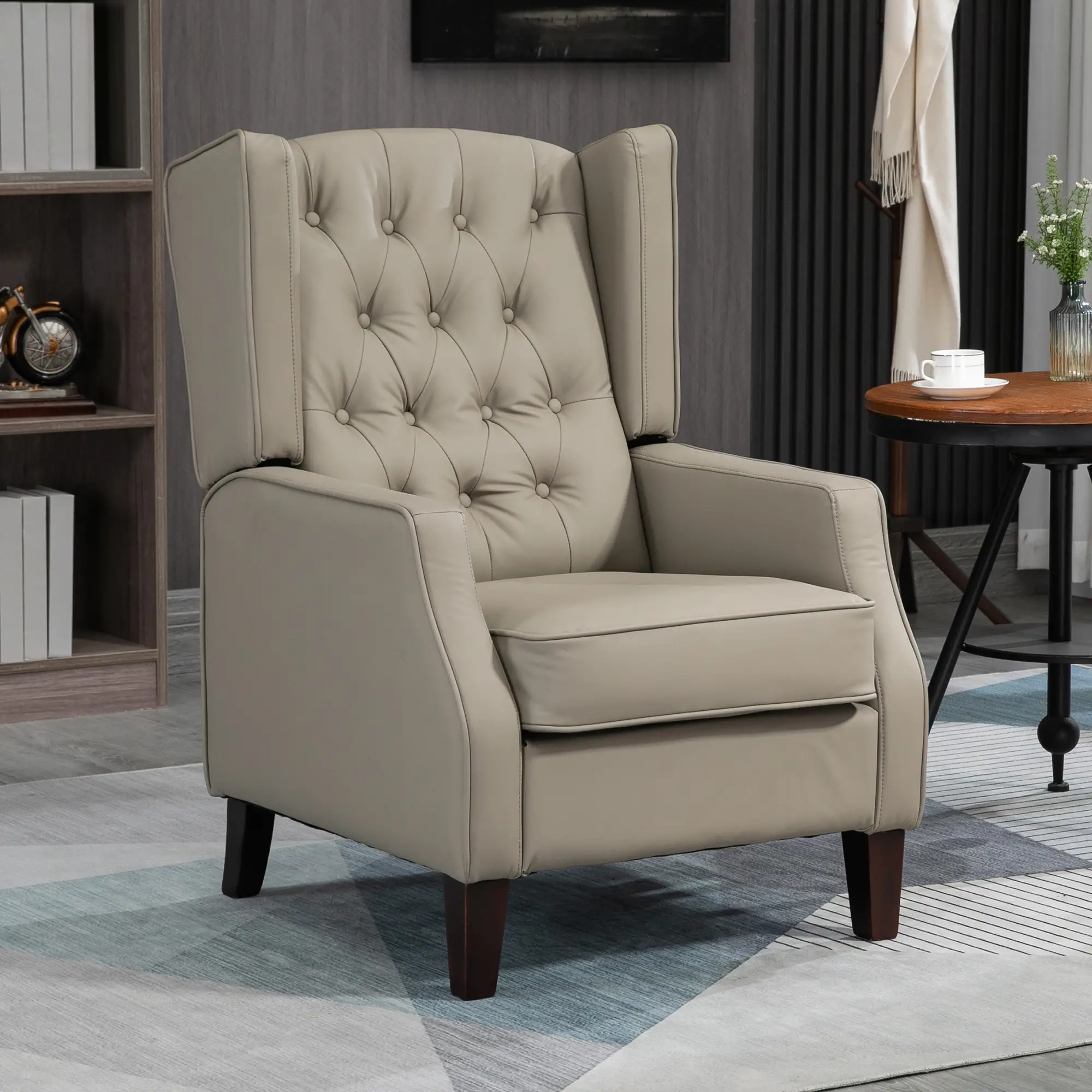 Faux Leather Armchair, Modern Accent Chair, Thick Padding, Khaki - Image 7