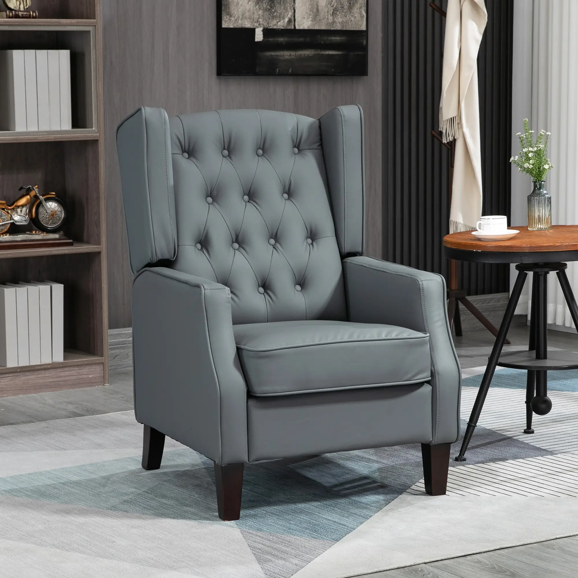 Faux Leather Armchair, Modern Accent Chair with Thick Padding for Living Room, Bedroom, Home Office, Grey - Image 2