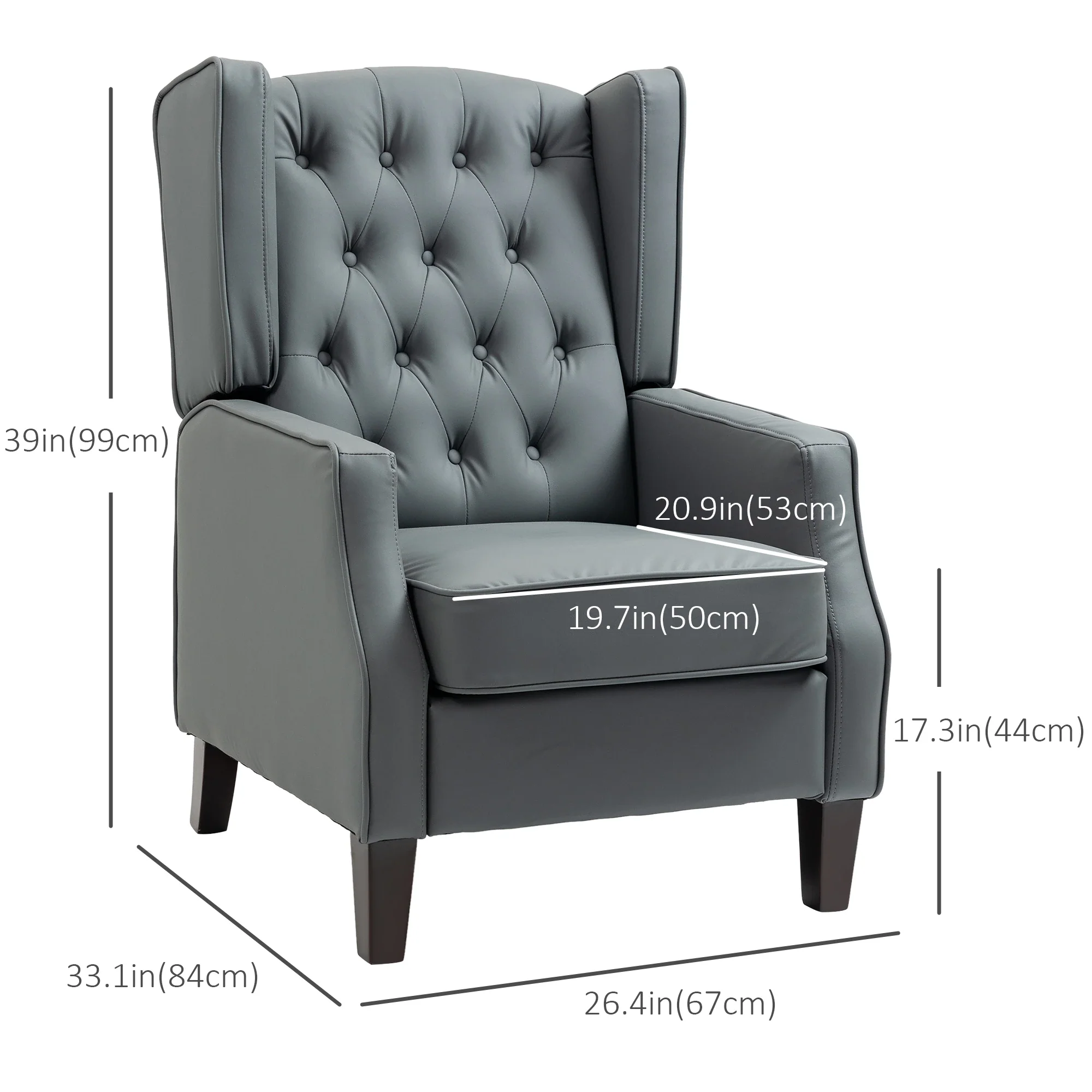 Faux Leather Armchair, Modern Accent Chair with Thick Padding for Living Room, Bedroom, Home Office, Grey - Image 3