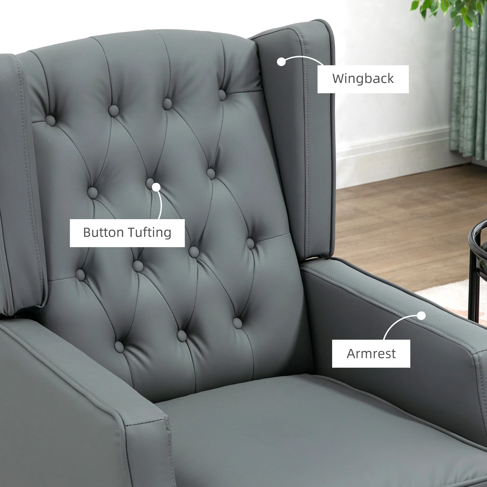 Faux Leather Armchair, Modern Accent Chair with Thick Padding for Living Room, Bedroom, Home Office, Grey - Image 5