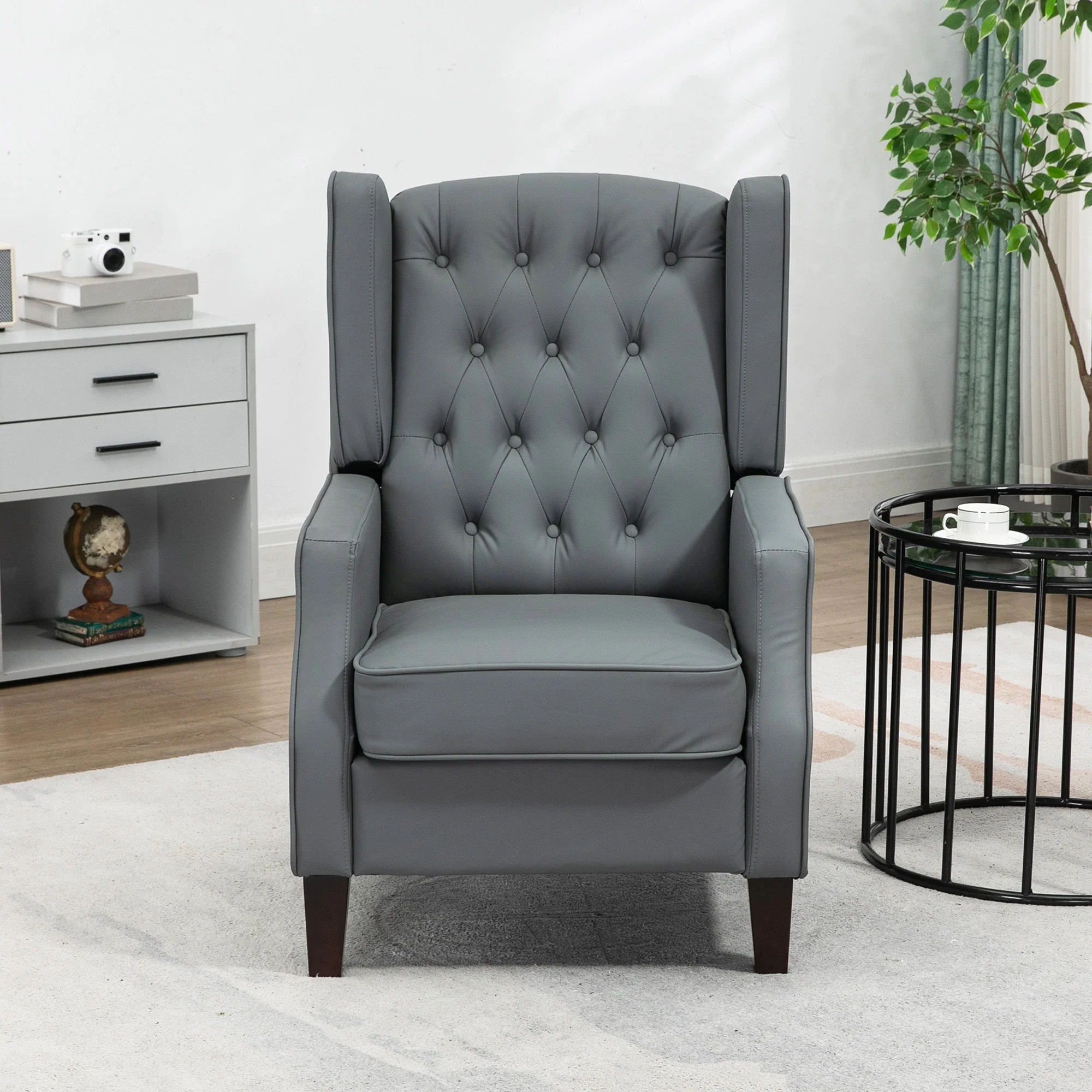 Faux Leather Armchair, Modern Accent Chair with Thick Padding for Living Room, Bedroom, Home Office, Grey - Image 6