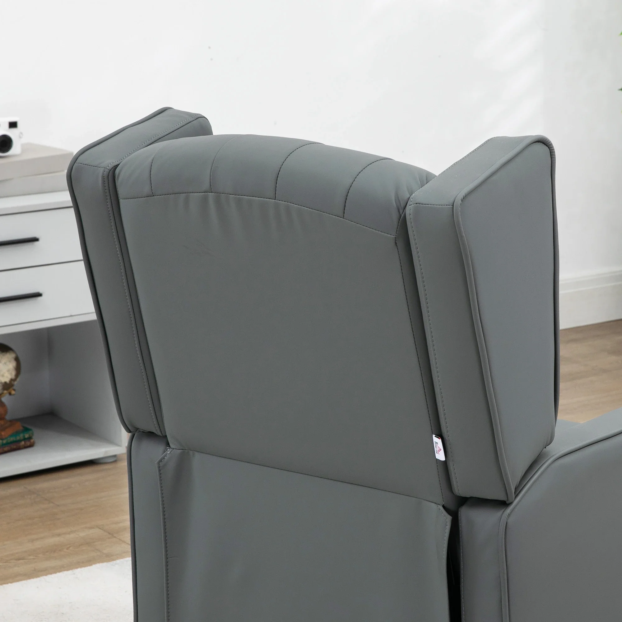 Faux Leather Armchair, Modern Accent Chair with Thick Padding for Living Room, Bedroom, Home Office, Grey - Image 7