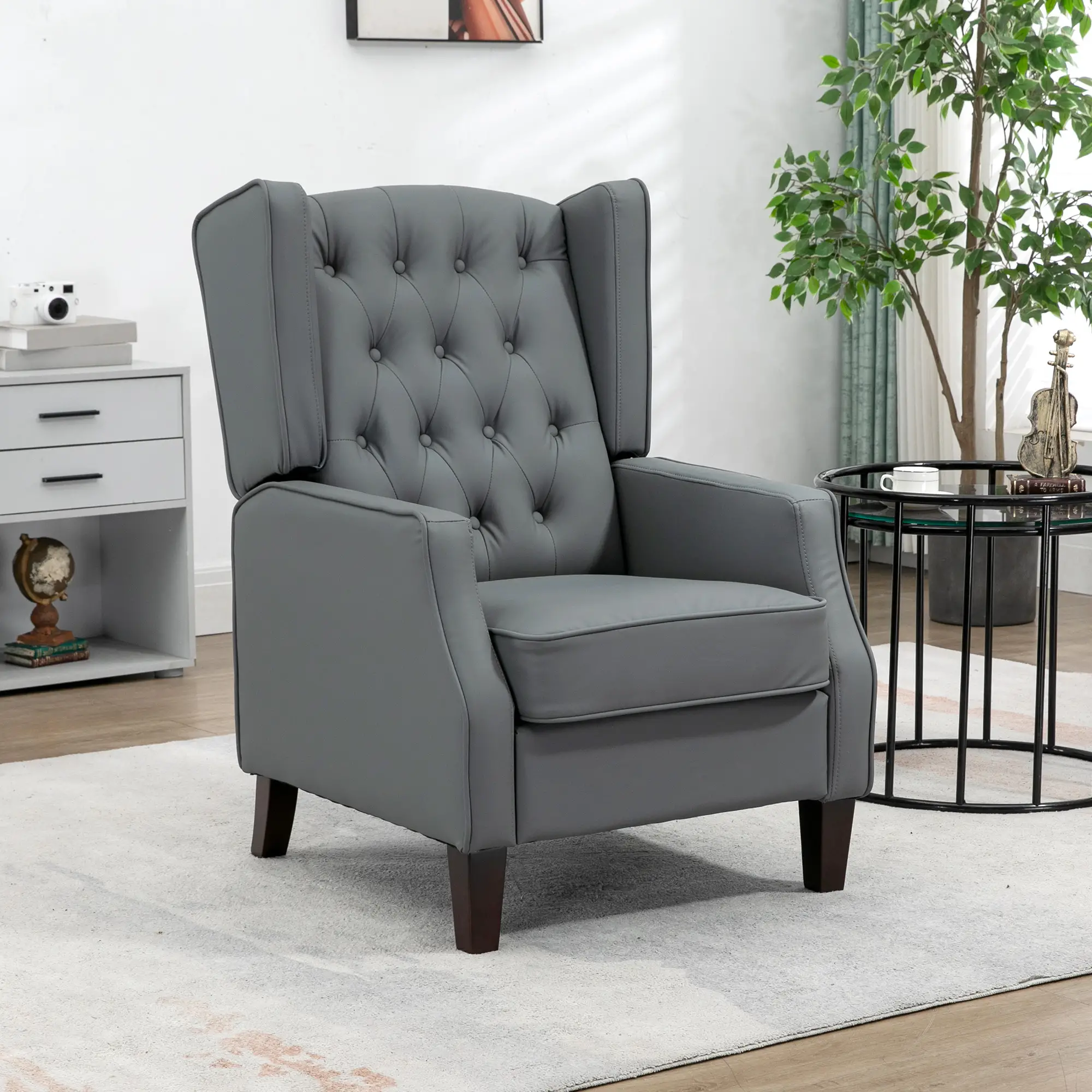 Faux Leather Armchair, Modern Accent Chair with Thick Padding for Living Room, Bedroom, Home Office, Grey - Image 8