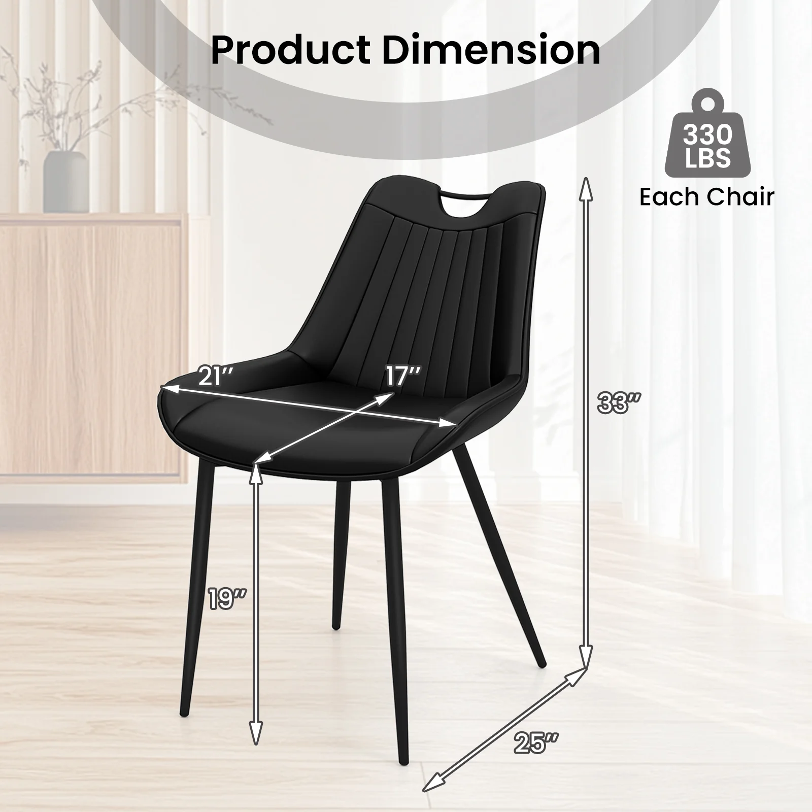 Faux Leather Dining Chairs, Set of 4, Metal Legs, Black - Image 4