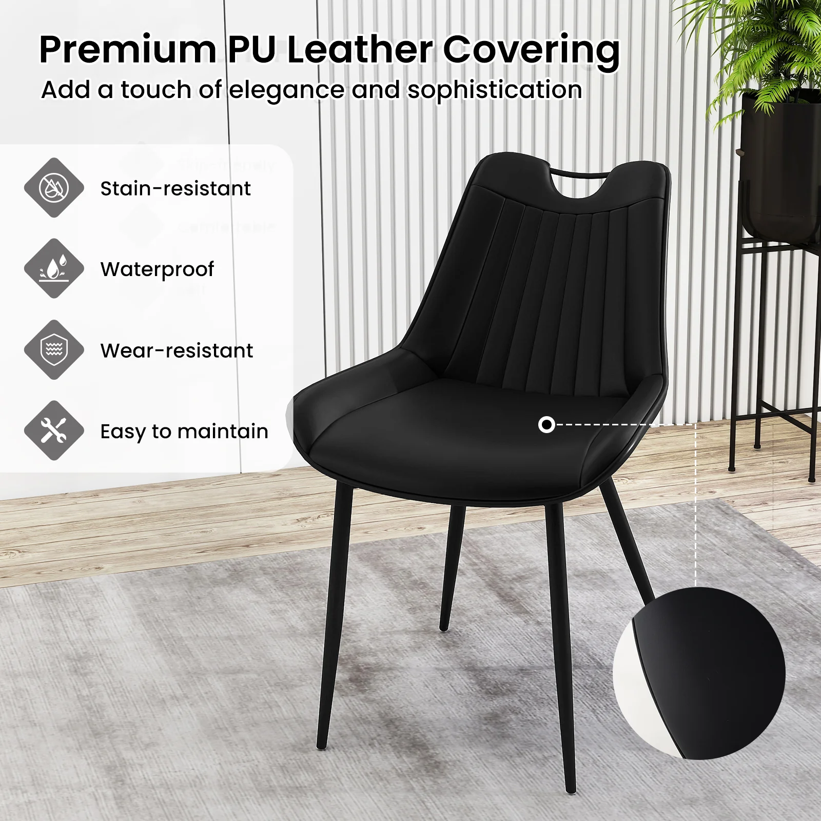 Faux Leather Dining Chairs, Set of 4, Metal Legs, Black - Image 5