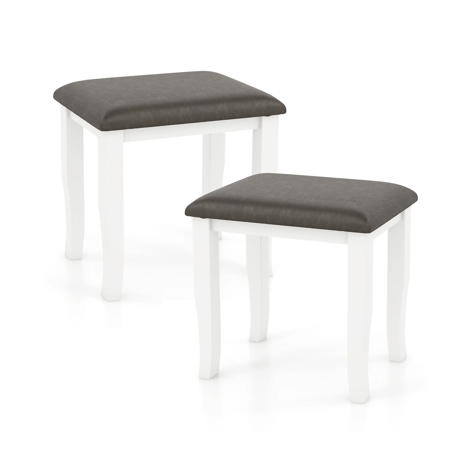 Faux Leather Vanity Stool Set, 2 and White Chairs, Gray