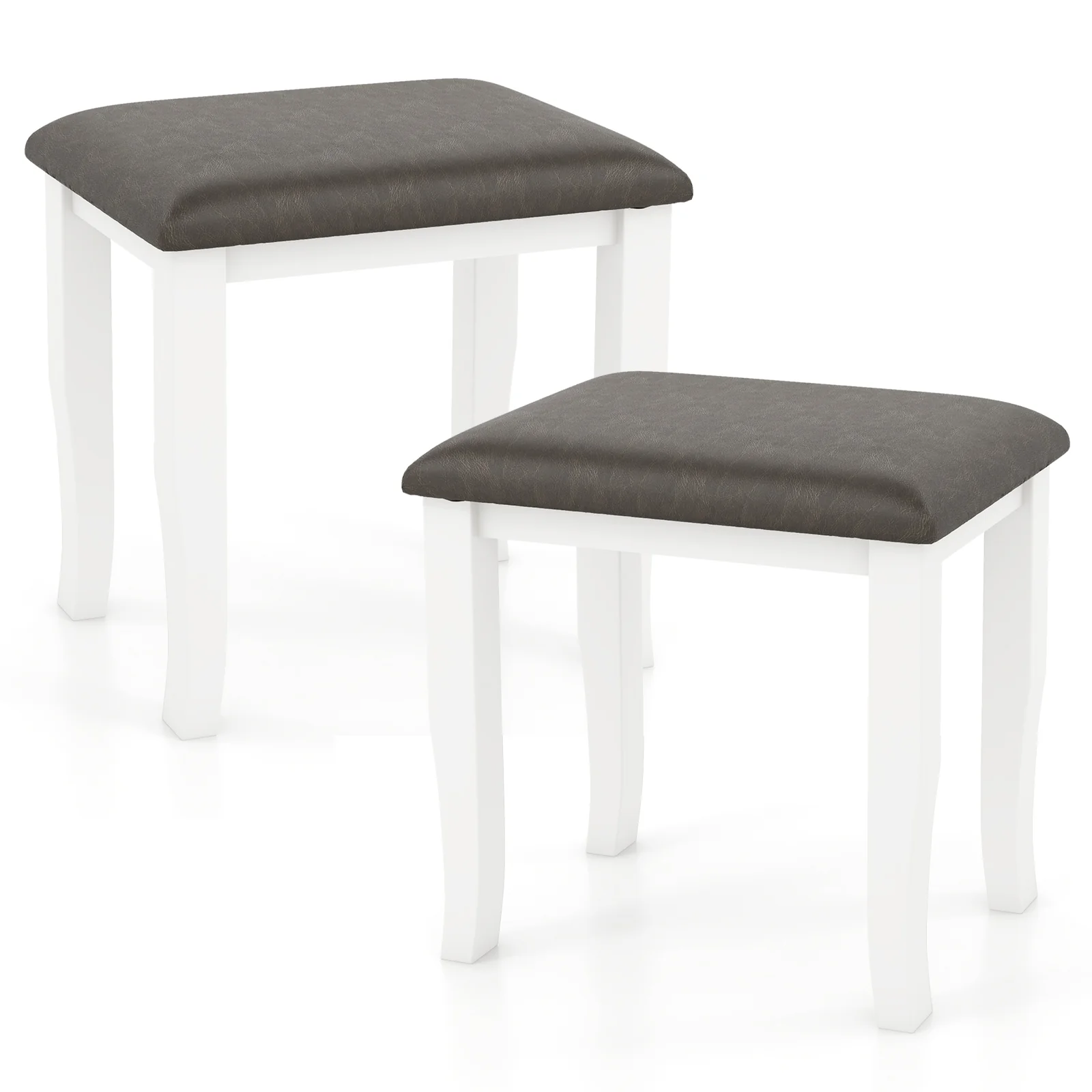 Faux Leather Vanity Stool Set, 2 and White Chairs, Gray - Image 5