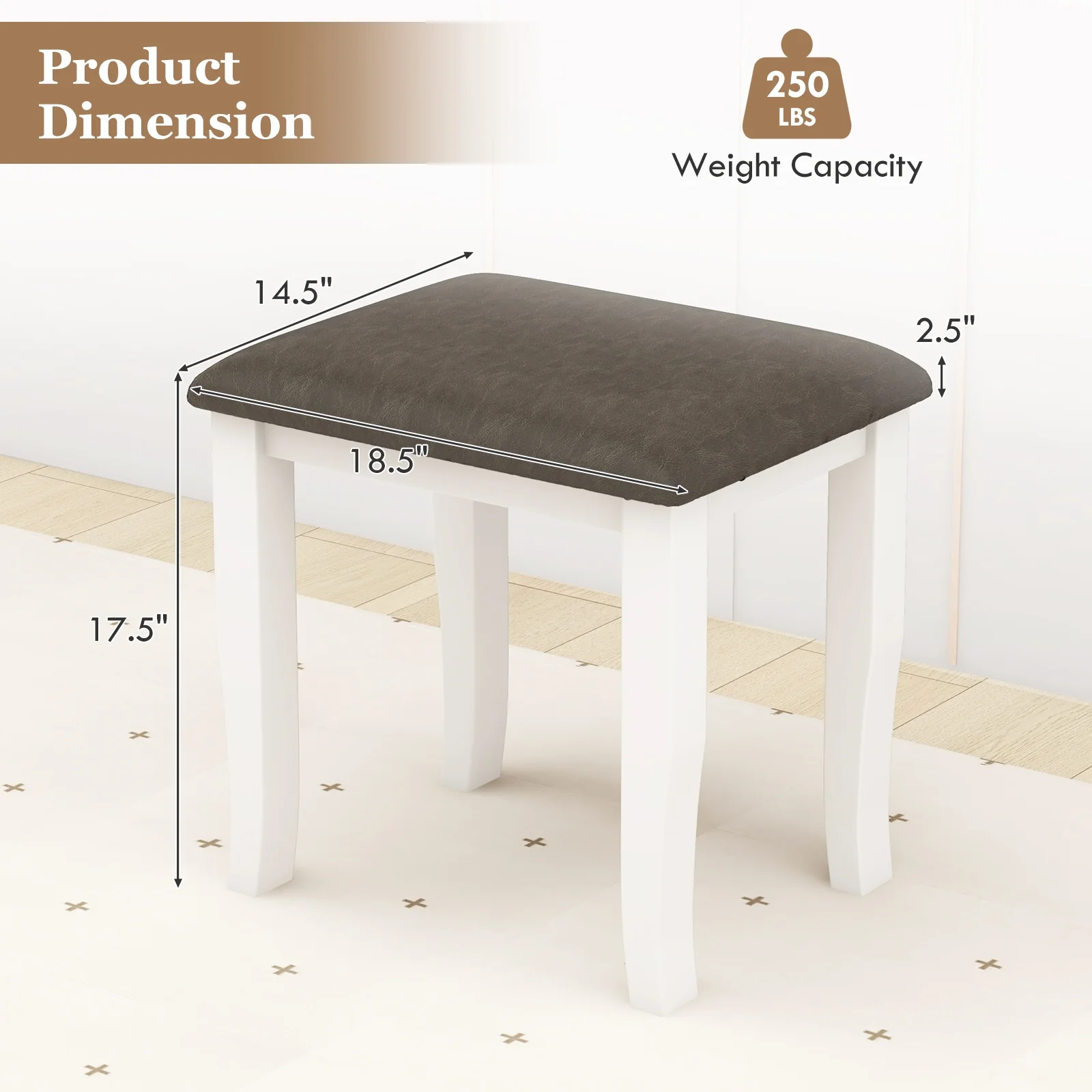 Faux Leather Vanity Stool Set, 2 and White Chairs, Gray - Image 6