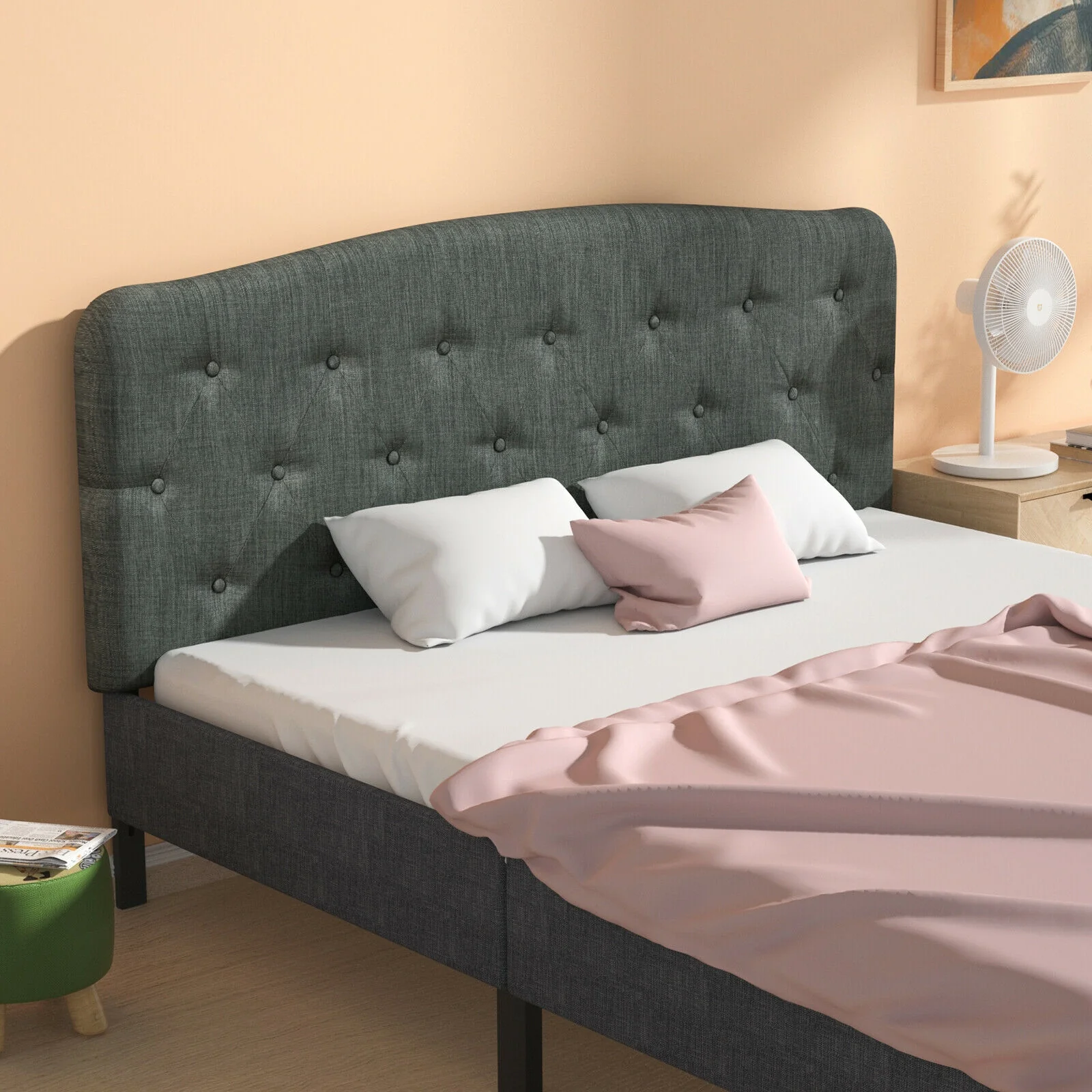 Faux Linen Headboard, Adjustable Heights, Gray - Image 2