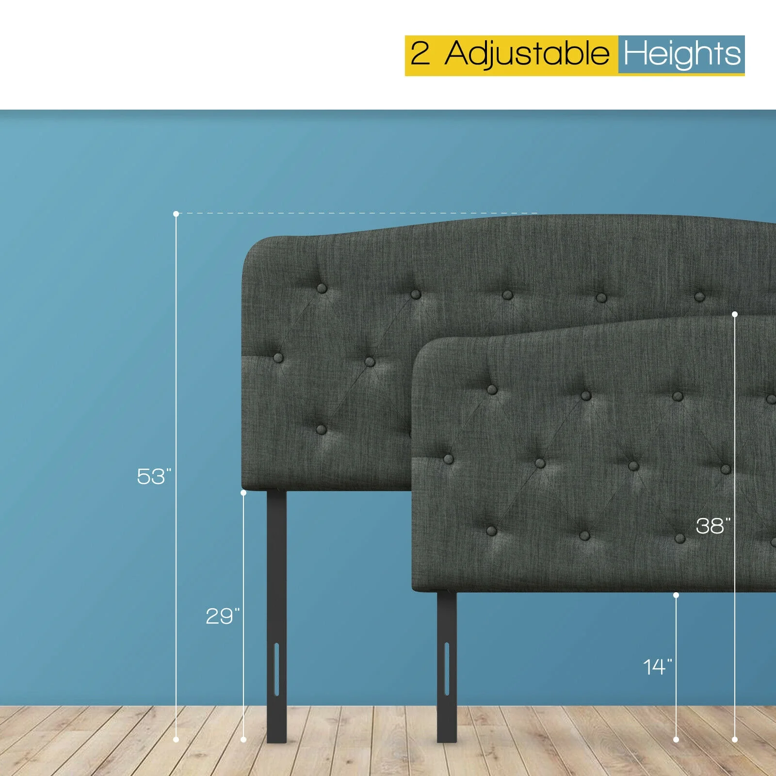 Faux Linen Headboard, Adjustable Heights, Gray - Image 8