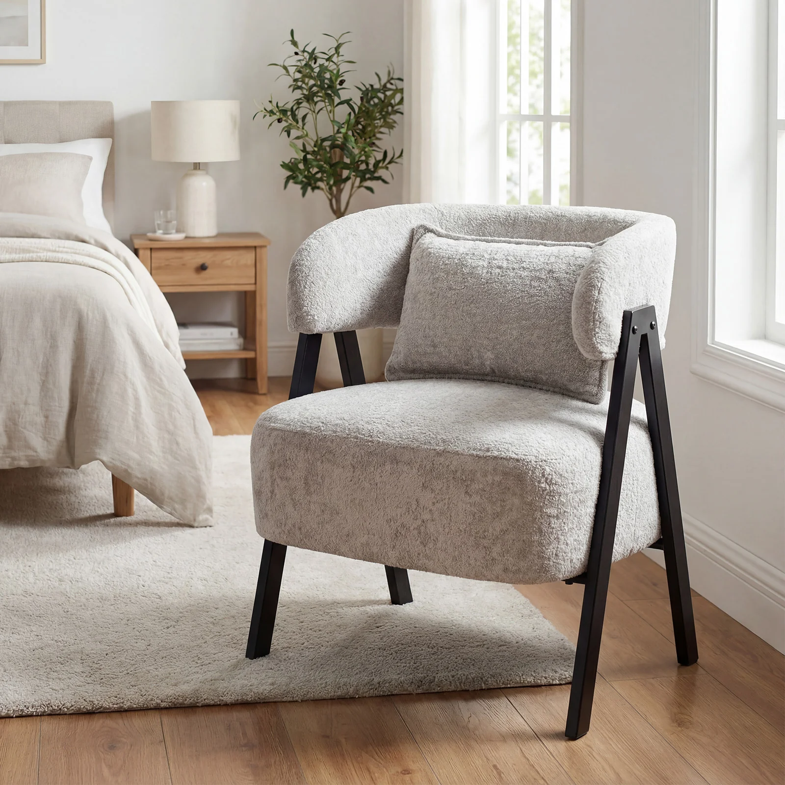 Faux Rabbit Fur Barrel Accent Chair, Gray - Image 3