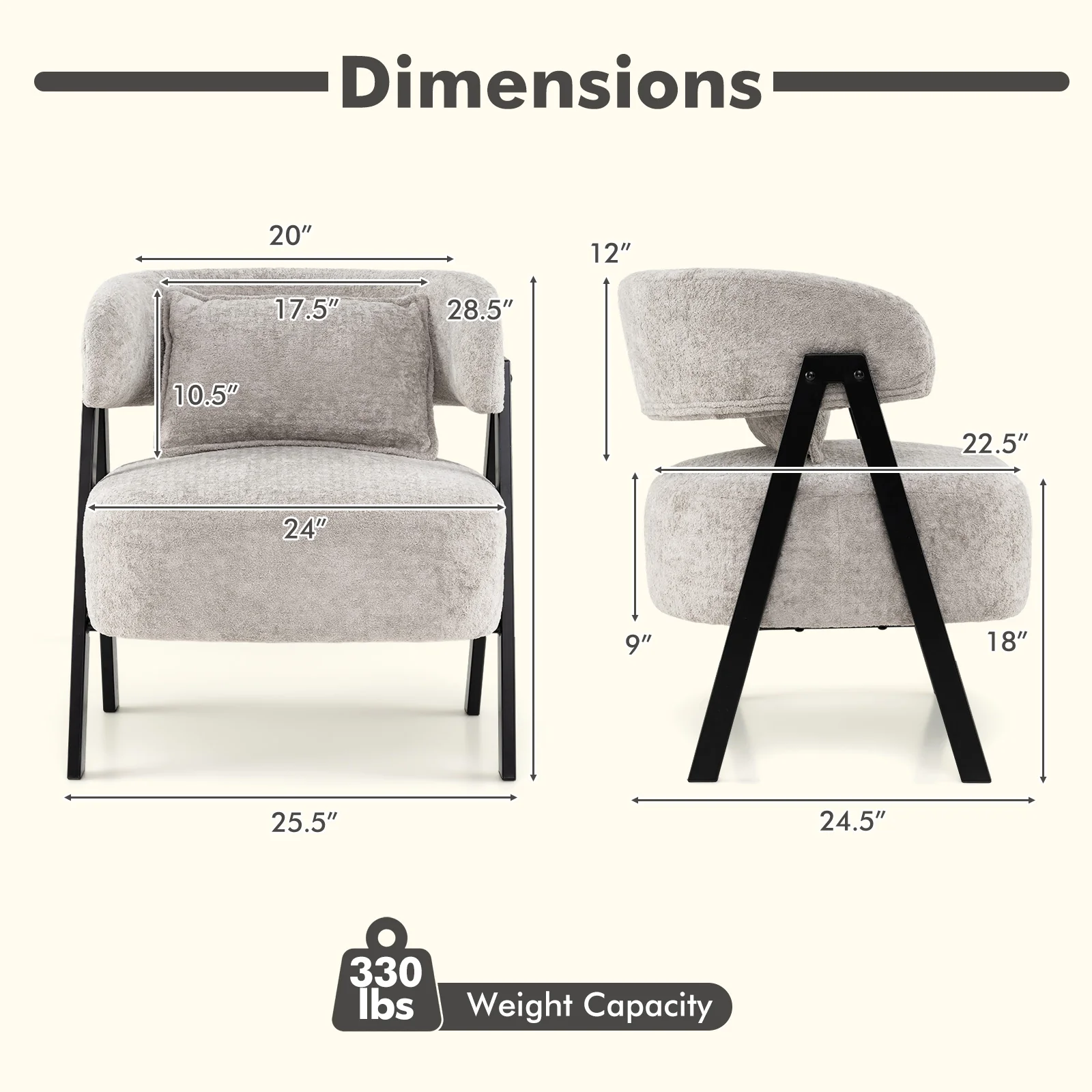Faux Rabbit Fur Barrel Accent Chair, Gray - Image 4